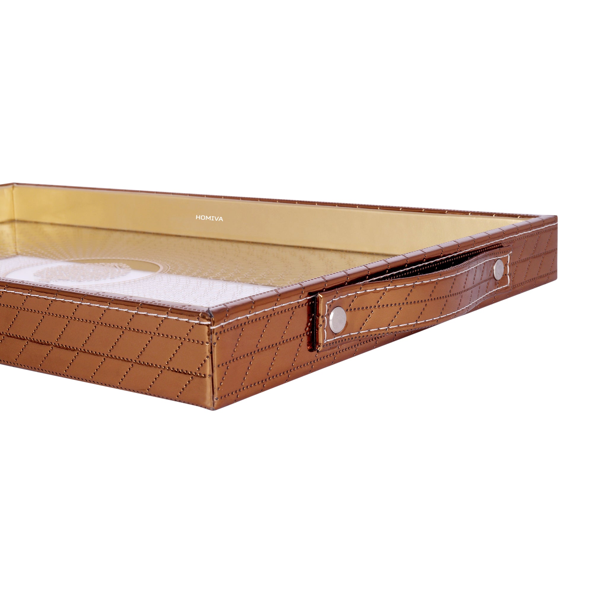 HOMIVA Rectangular Faux Leather Trays with Side Handles (Large) – Chocolate Brown