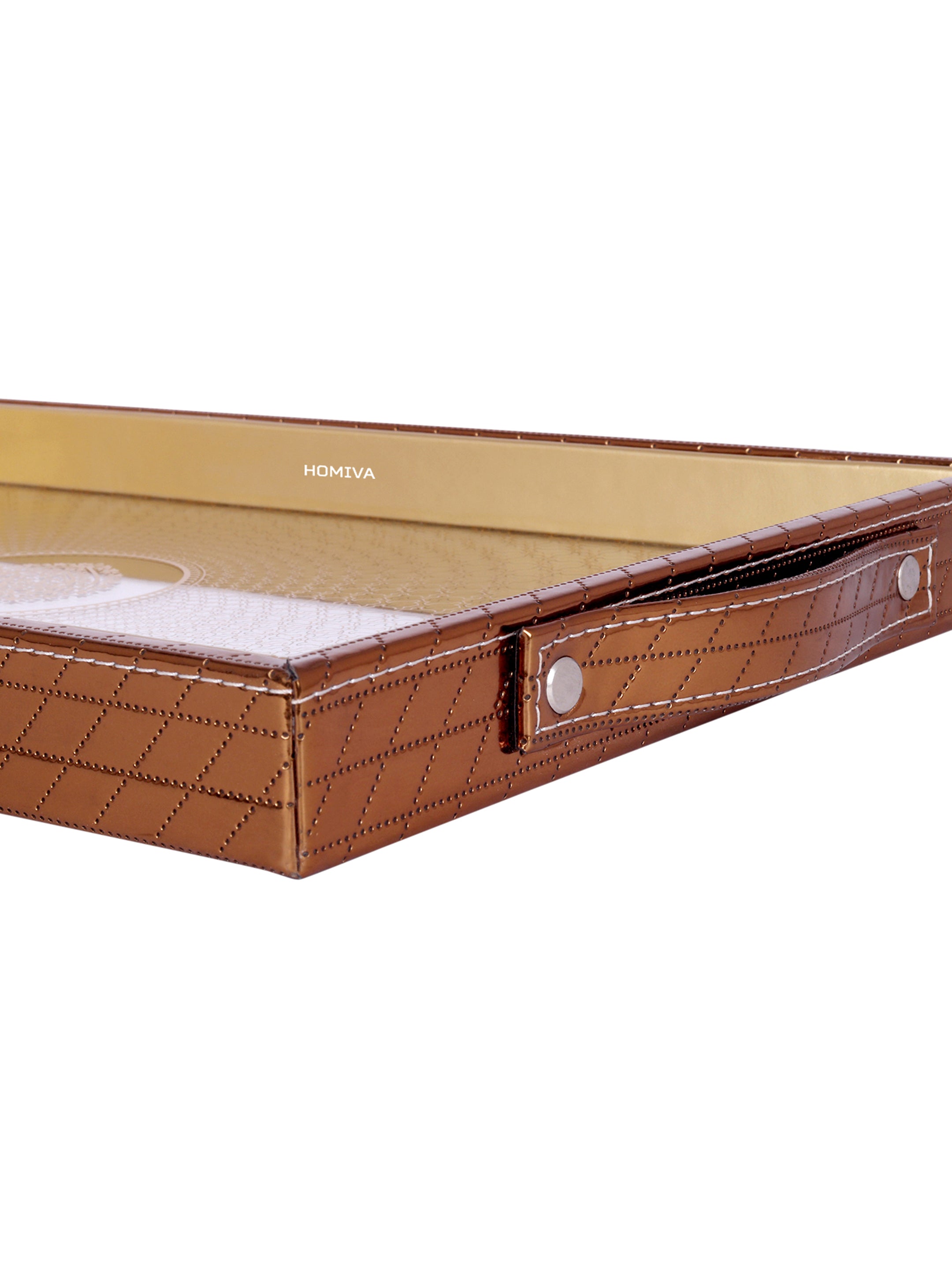 HOMIVA Rectangular Faux Leatherette Trays with Side Handles (Small) – Chocolate Brown