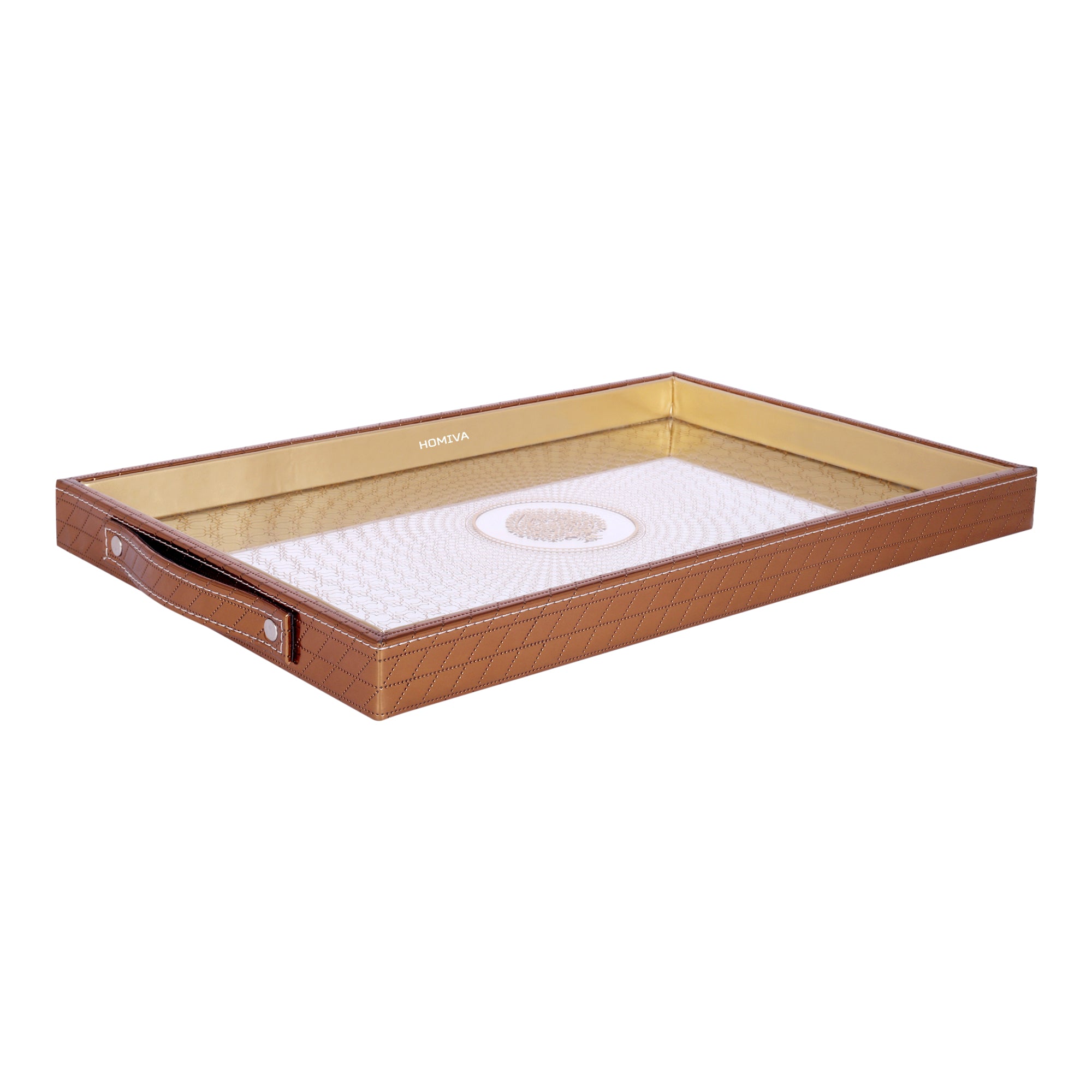 HOMIVA Rectangular Faux Leather Trays with Side Handles (Large) – Chocolate Brown