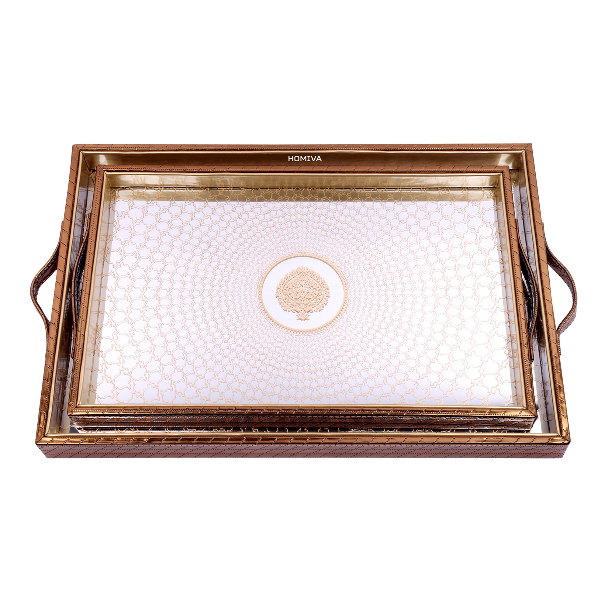 HOMIVA Set of 2 Rectangular Faux Leatherette Trays with Side Handles – Chocolate Brown