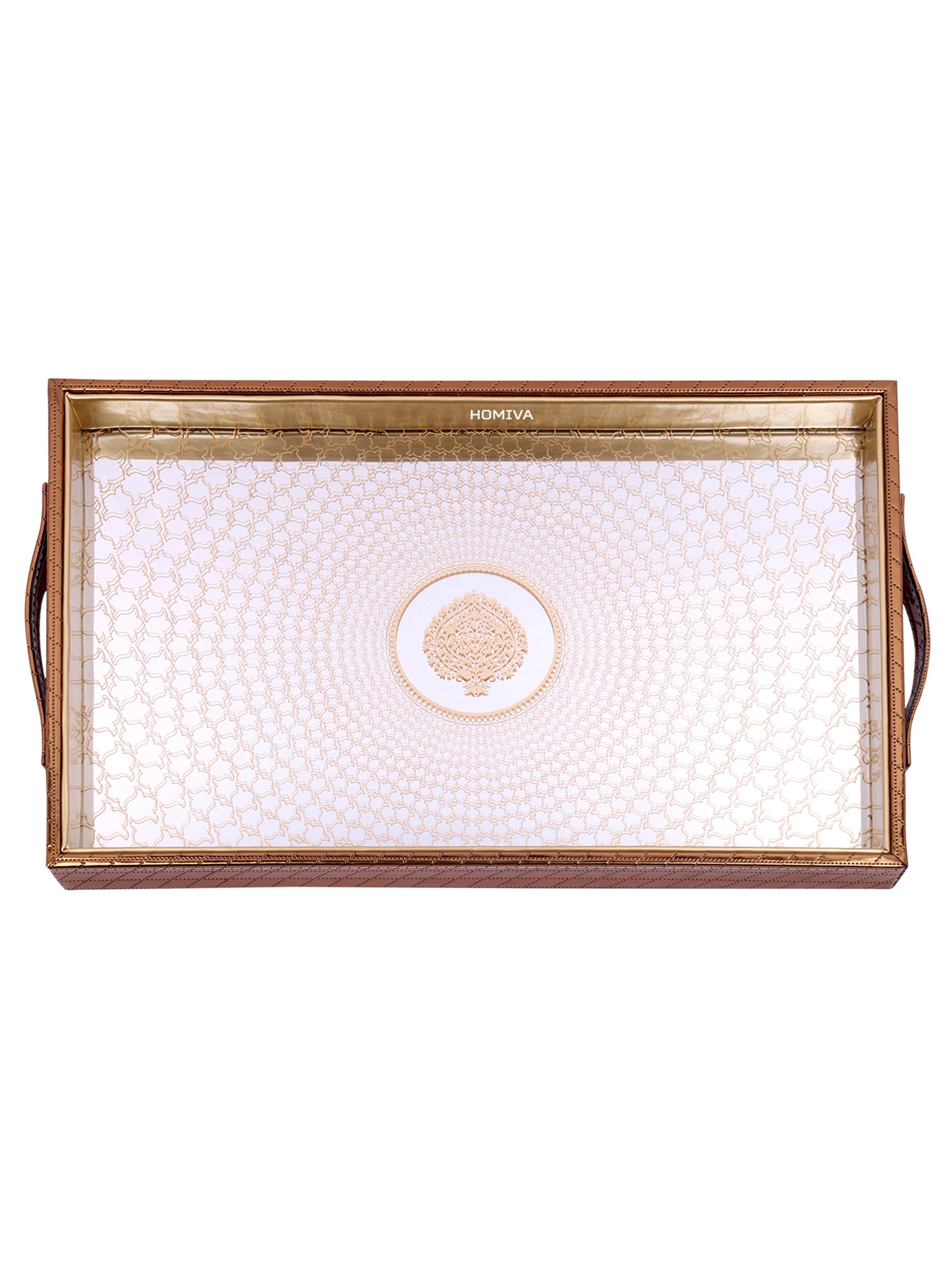 HOMIVA Rectangular Faux Leatherette Trays with Side Handles (Small) – Chocolate Brown