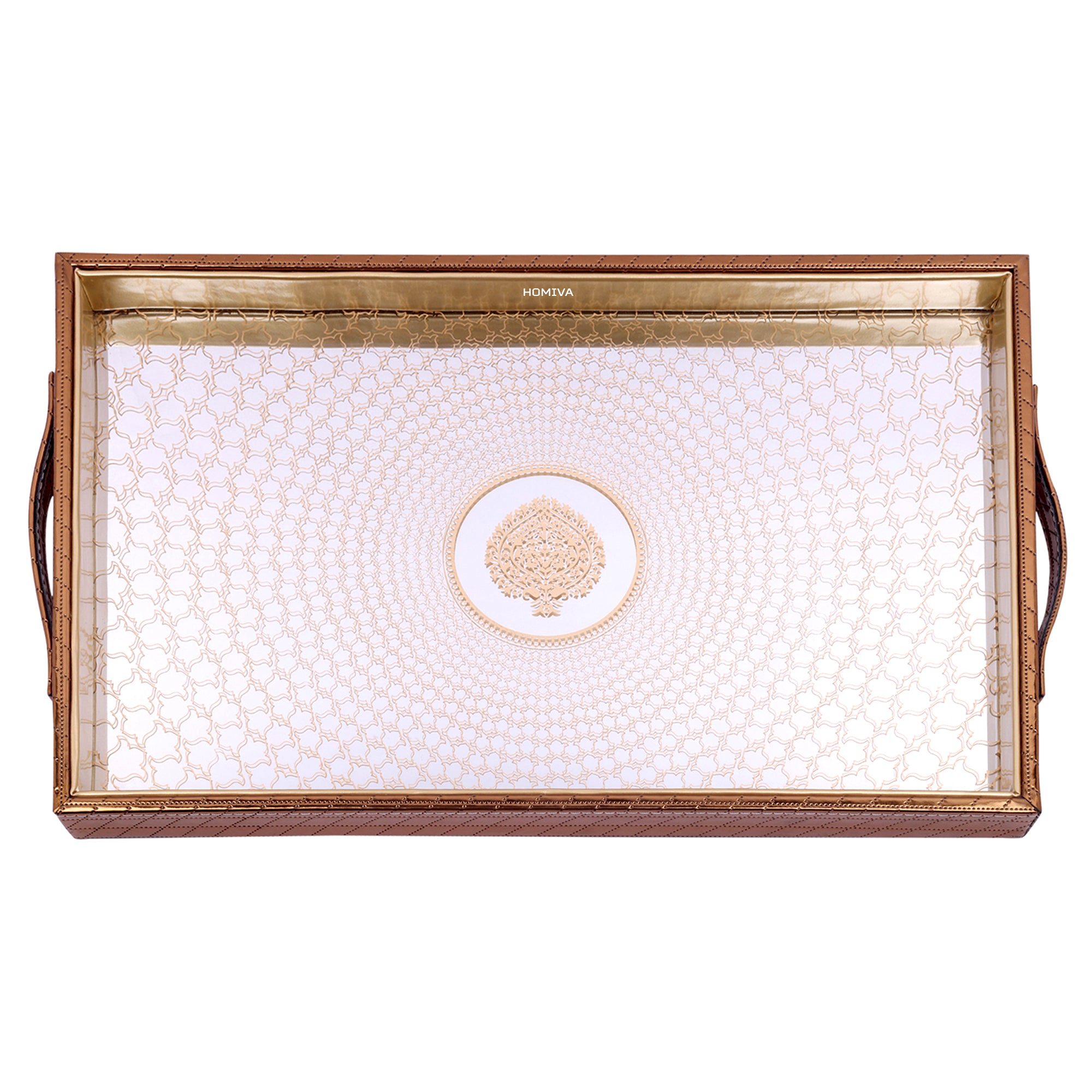 HOMIVA Rectangular Faux Leather Trays with Side Handles (Large) – Chocolate Brown