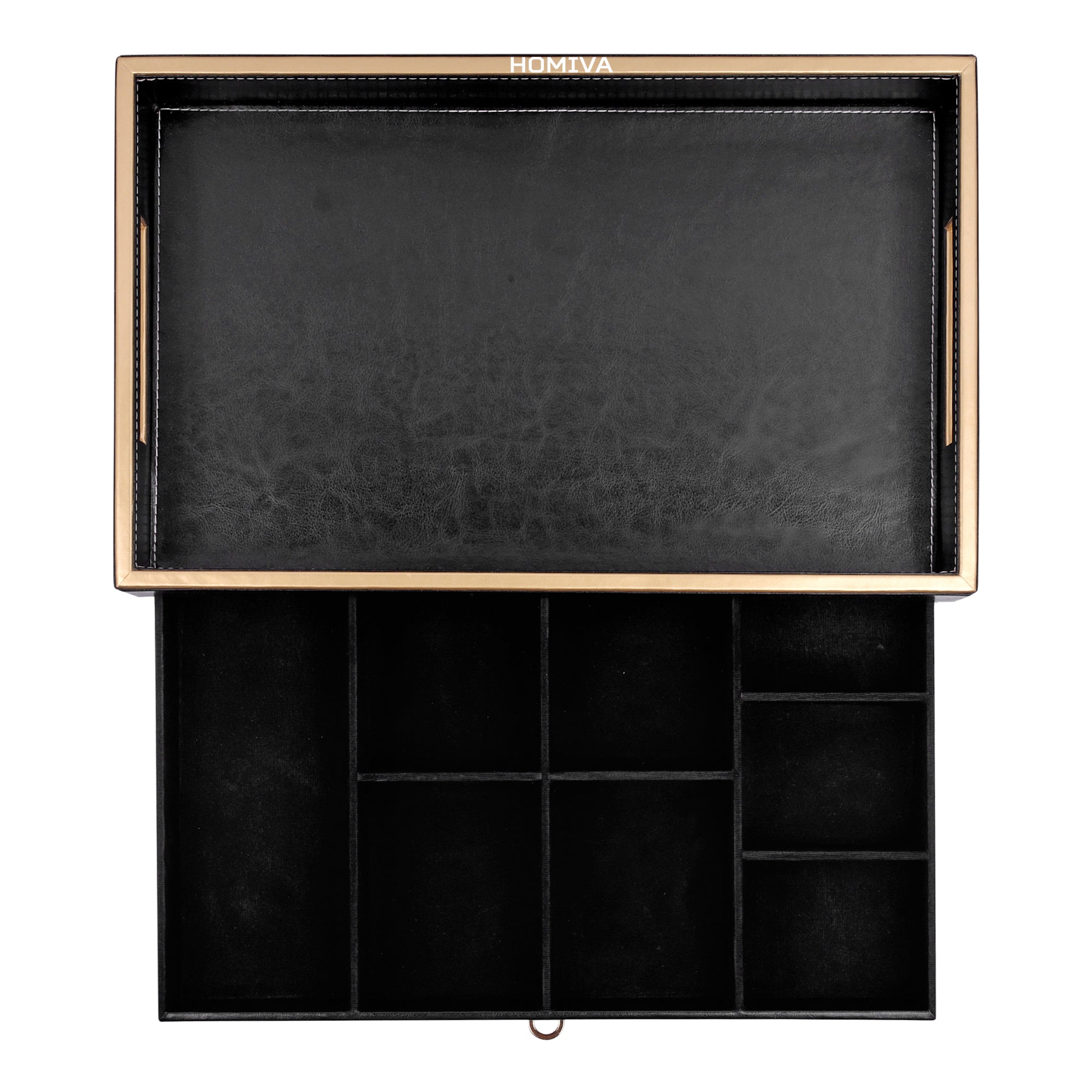 HOMIVA Premium Black Leatherette Drawer Organizer Tray with 8-Compartment Pull-Out Storage