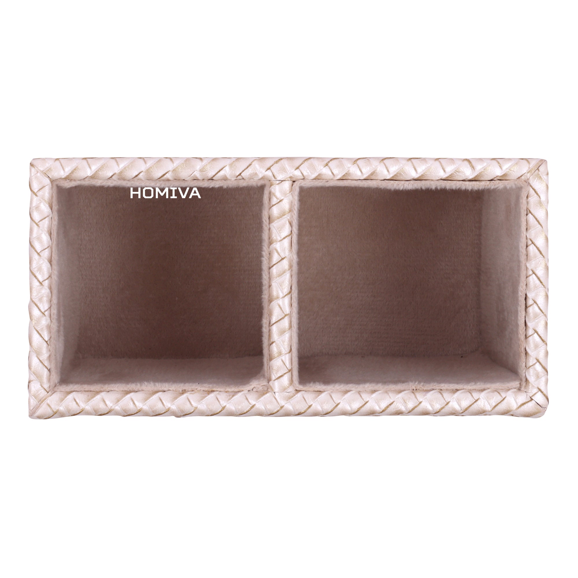 HOMIVA Luxury Leatherette Spoon Holder – Blush Beige Faux Leather Kitchen Essential with Dual Compartments
