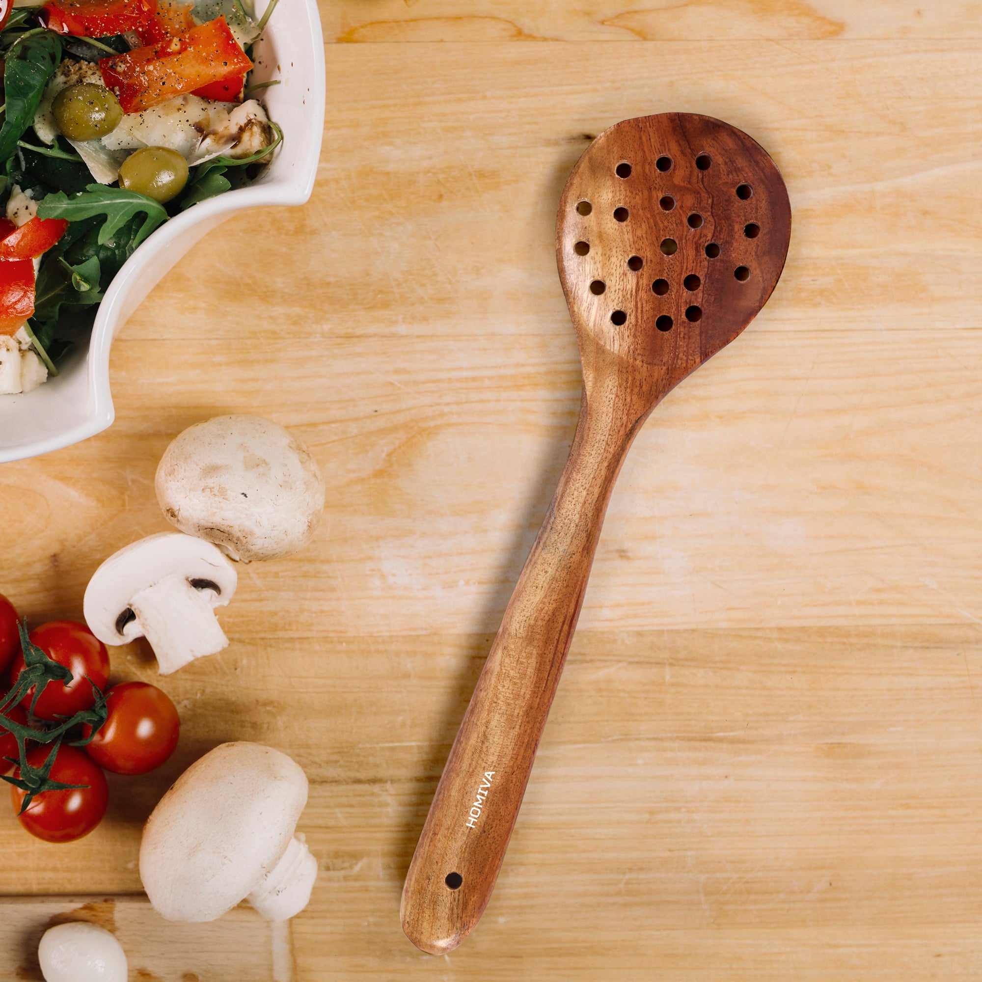 HOMIVA Neem Wooden Slotted Spoon for Cooking Kitchen Ladle ,Heat Resistant & Non-Stick , Non-Toxic, Healthy Cooking