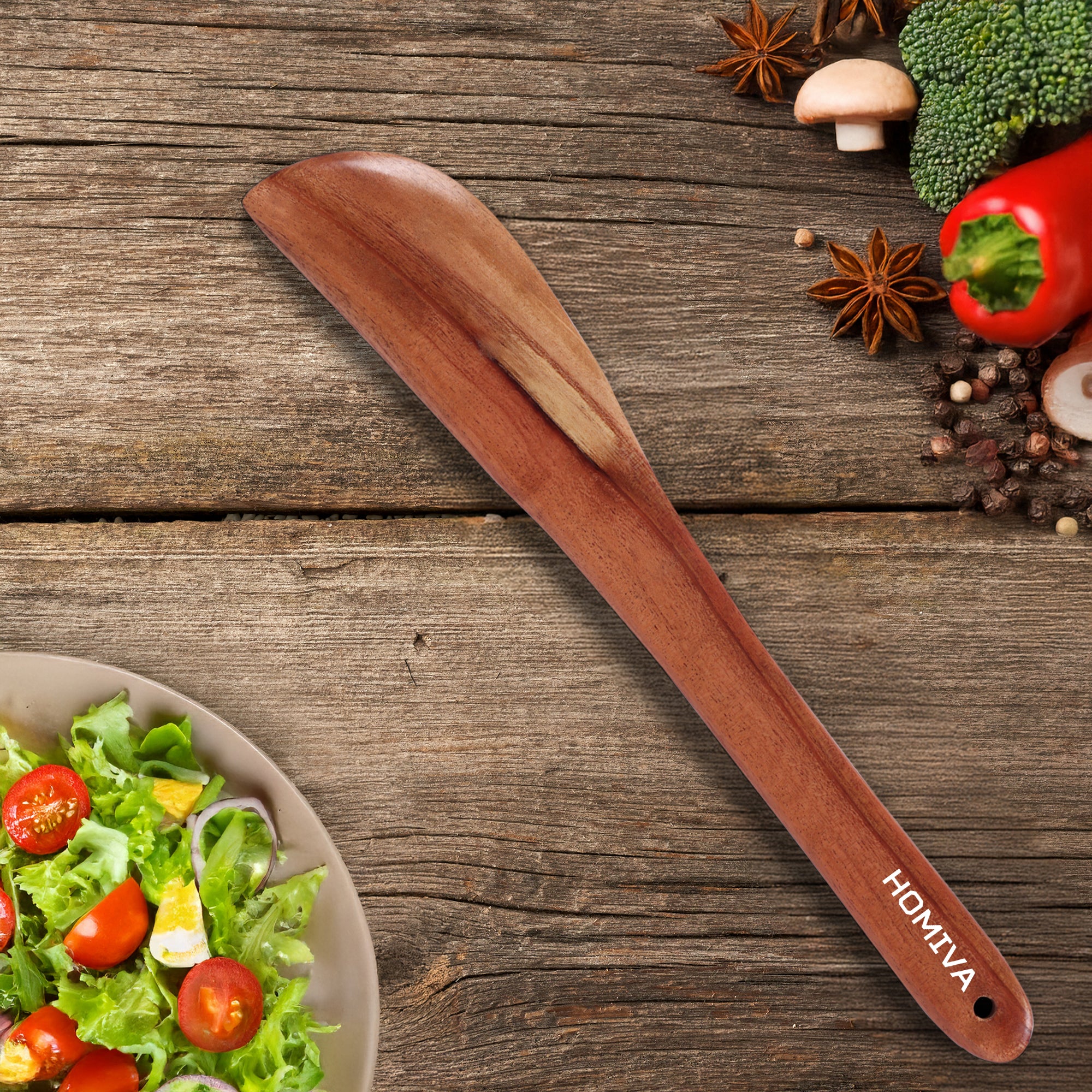 HOMIVA Neem Wooden Spatula for Cooking. Wooden Turner for Non-Stick & Cast Iron Cookware | Kitchen Utensil | Natural Wood Spreader for Roti, Dosa, Chapati & More