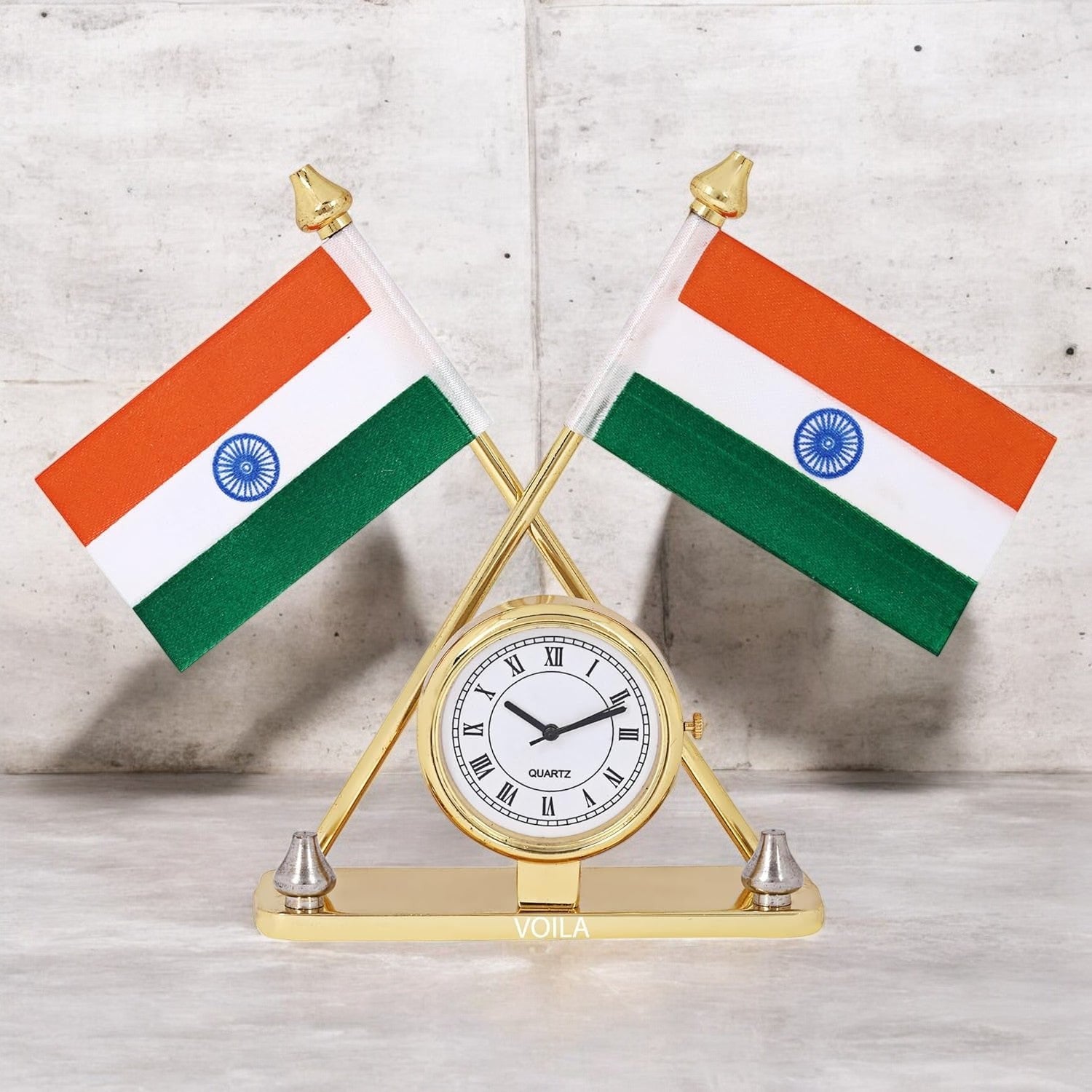 VOILA Indian Flag with Watch for Vehicle (Auto, Car, Bus, Truck) Dashboard & Office Desk