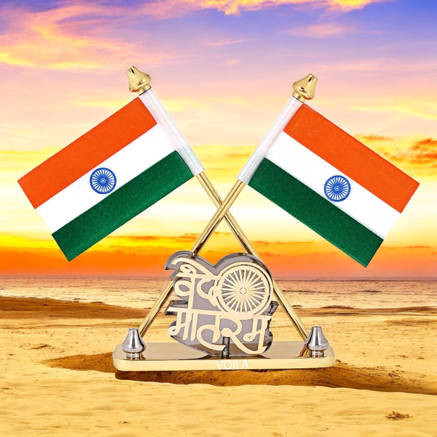 VOILA Vande Mataram Indian Flag for Vehicle (Auto, Car, Bus, Truck) Dashboard & Office Desk