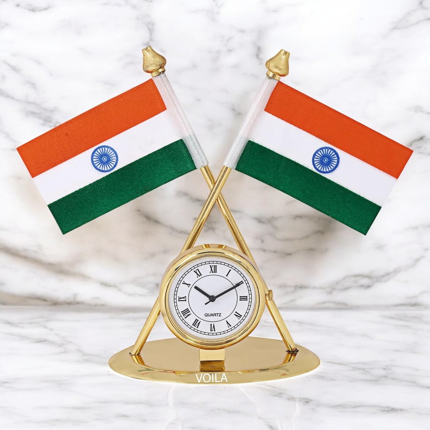 VOILA Indian Flag with Round Clock for Vehicle (Car / Auto / Bus / Truck) Dashboard & Office Desk