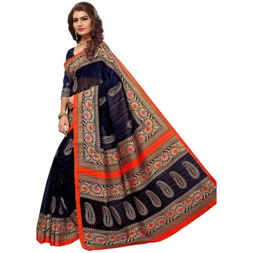 VOILA Printed Bhagalpuri Art Silk Saree Blue