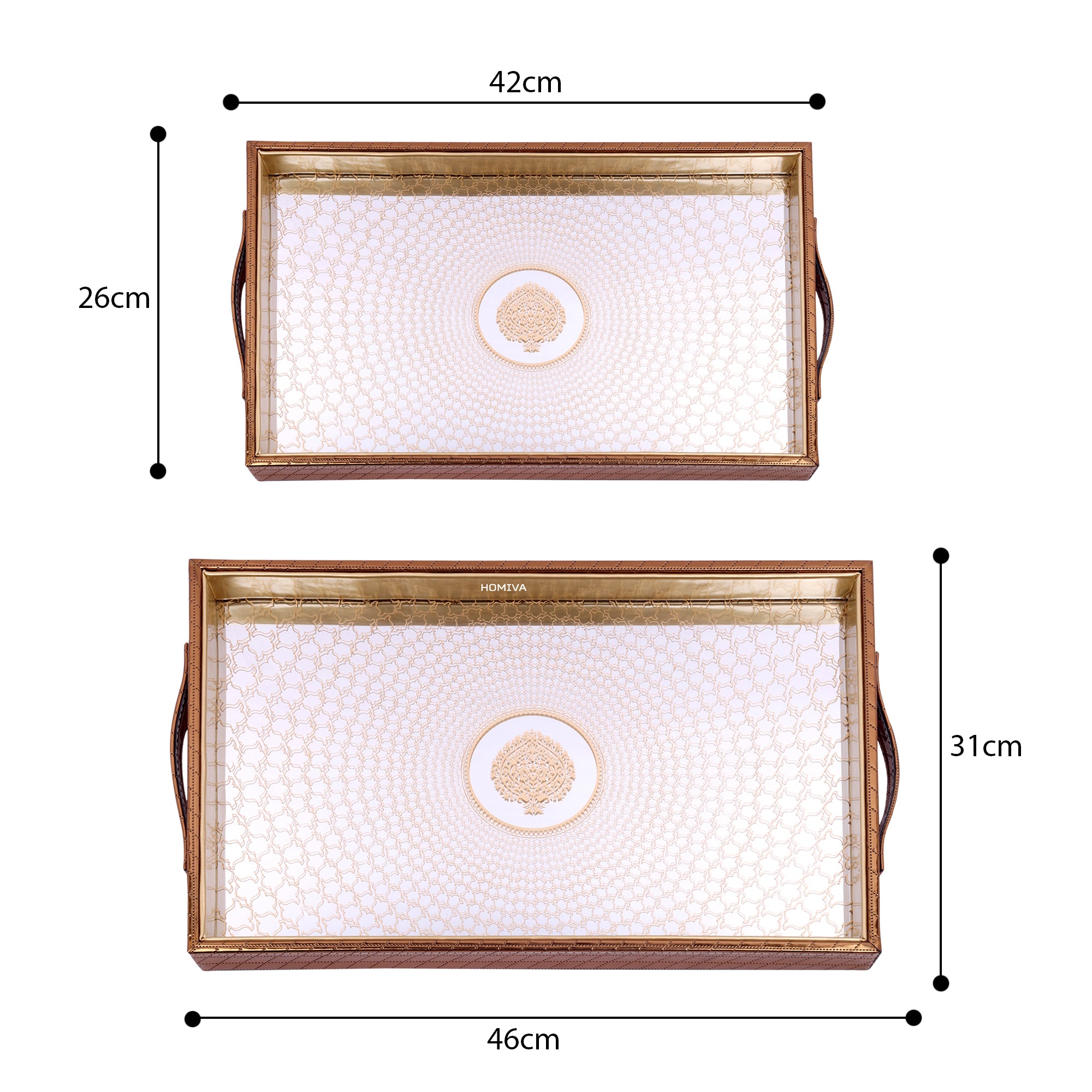 HOMIVA Set of 2 Rectangular Faux Leatherette Trays with Side Handles – Chocolate Brown