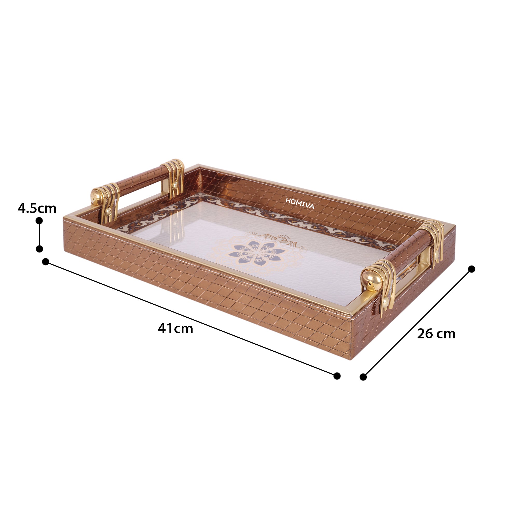 HOMIVA Premium Faux Leatherette Serving Tray Small (41x26x4.5 cm) - Brown