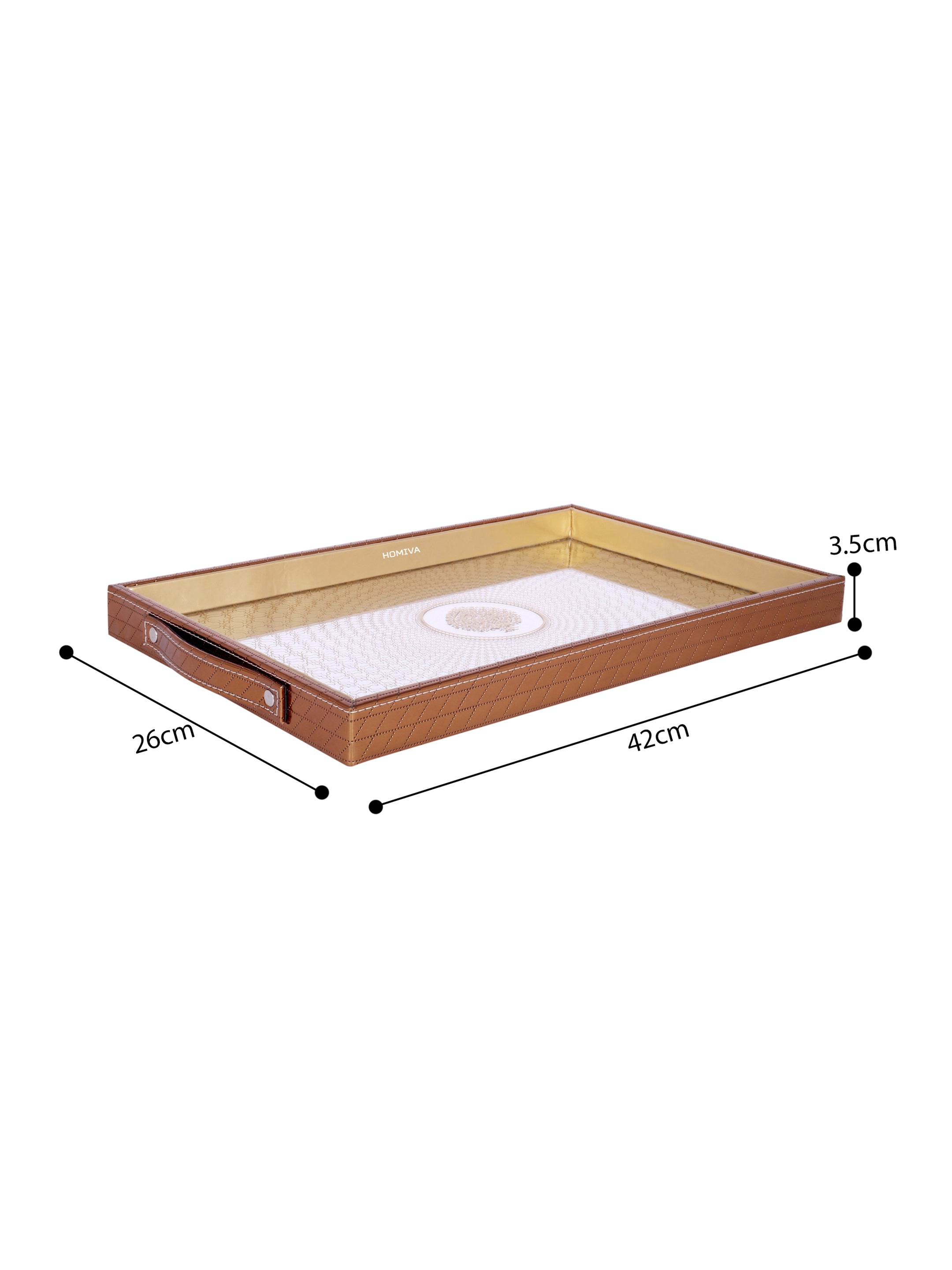 HOMIVA Rectangular Faux Leatherette Trays with Side Handles (Small) – Chocolate Brown