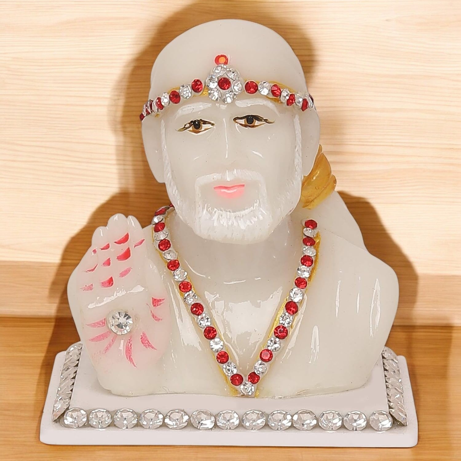 VOILA Shirdi Sai Baba Idol (White) for Vehicle (Auto/Car/Bus/Truck) Dashboard, Mandir & Office Table