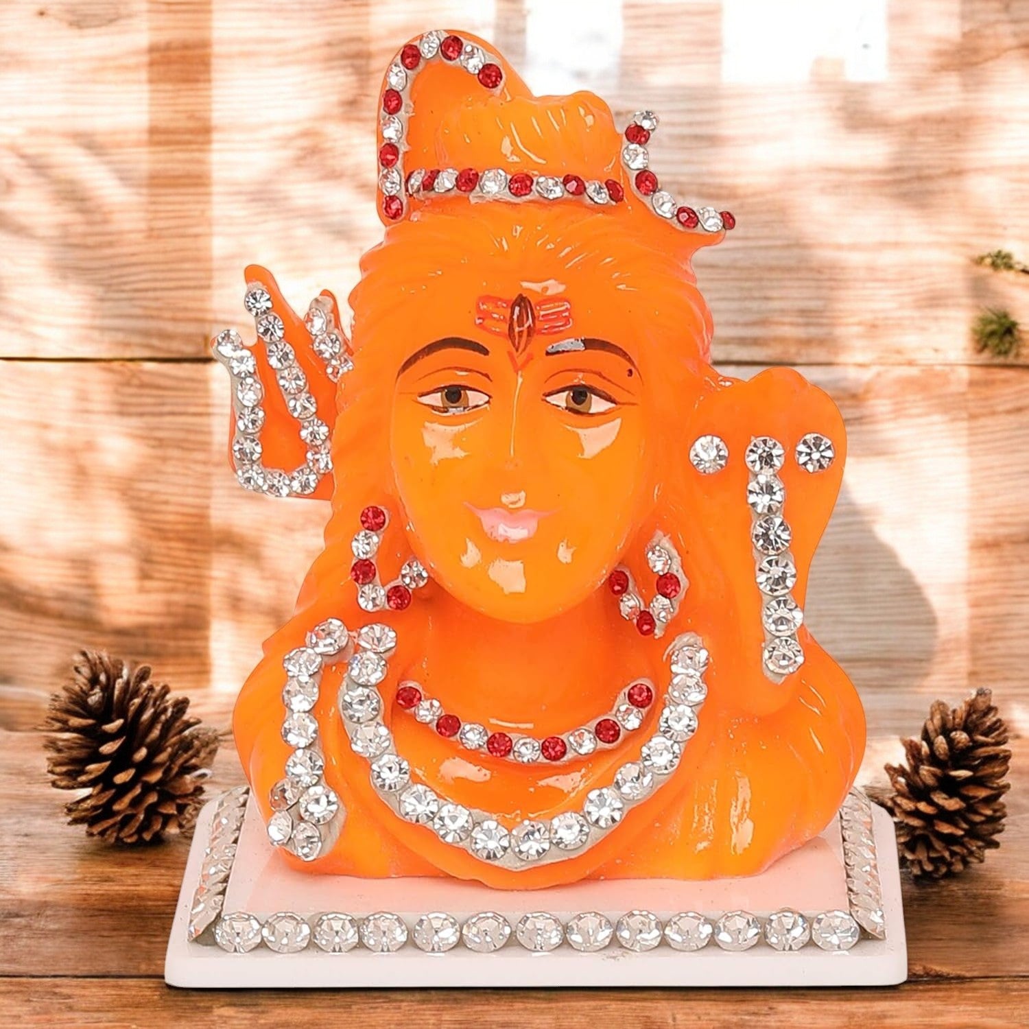 VOILA Lord Shiva Statue (Orange) for Vehicle (Auto/Car/Bus/Truck) Dashboard, Mandir & Office Table