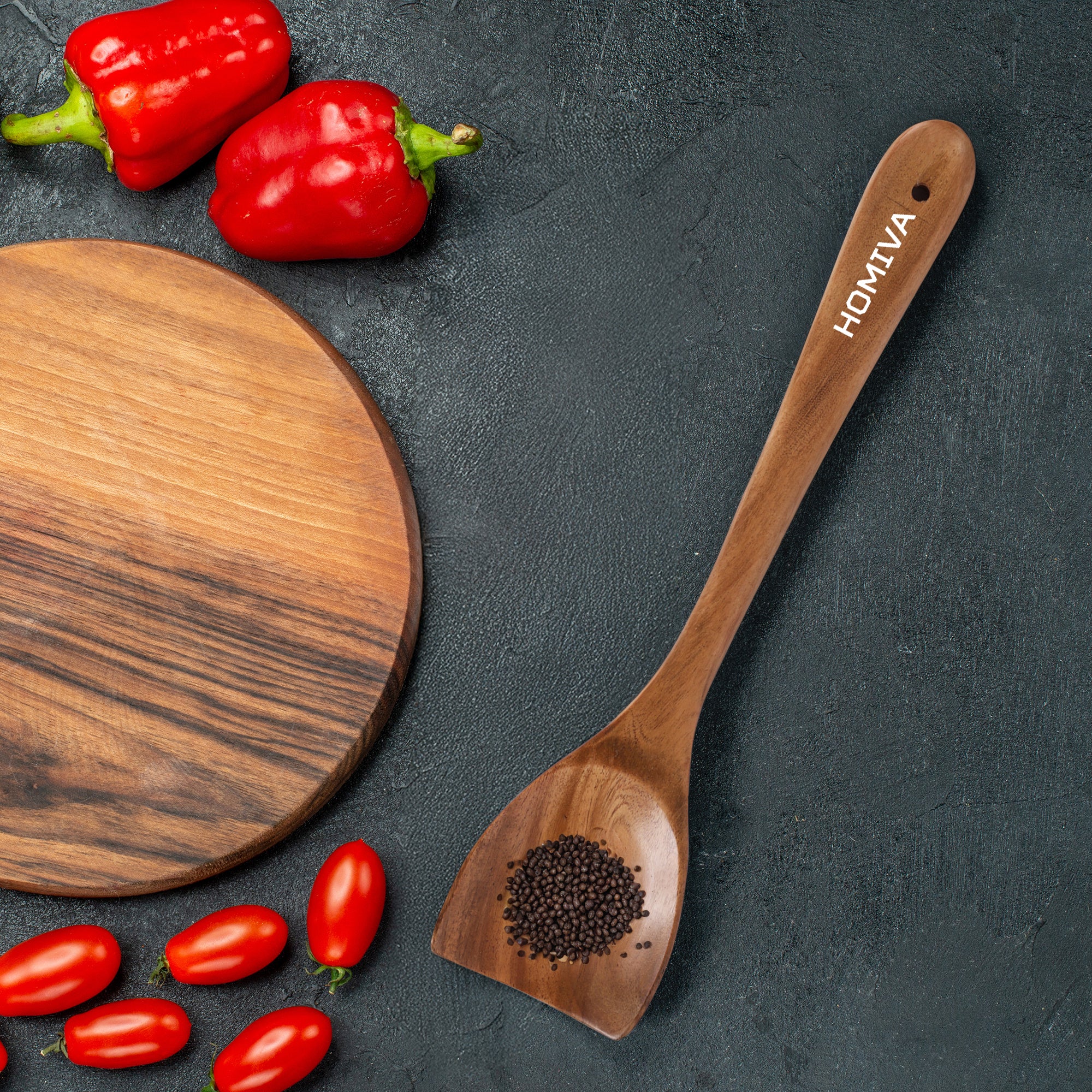 HOMIVA Premium Neem Wood Turner for cooking- Non-Stick Cookware, Utensil for Stir-Frying, Sautéing & Mixing