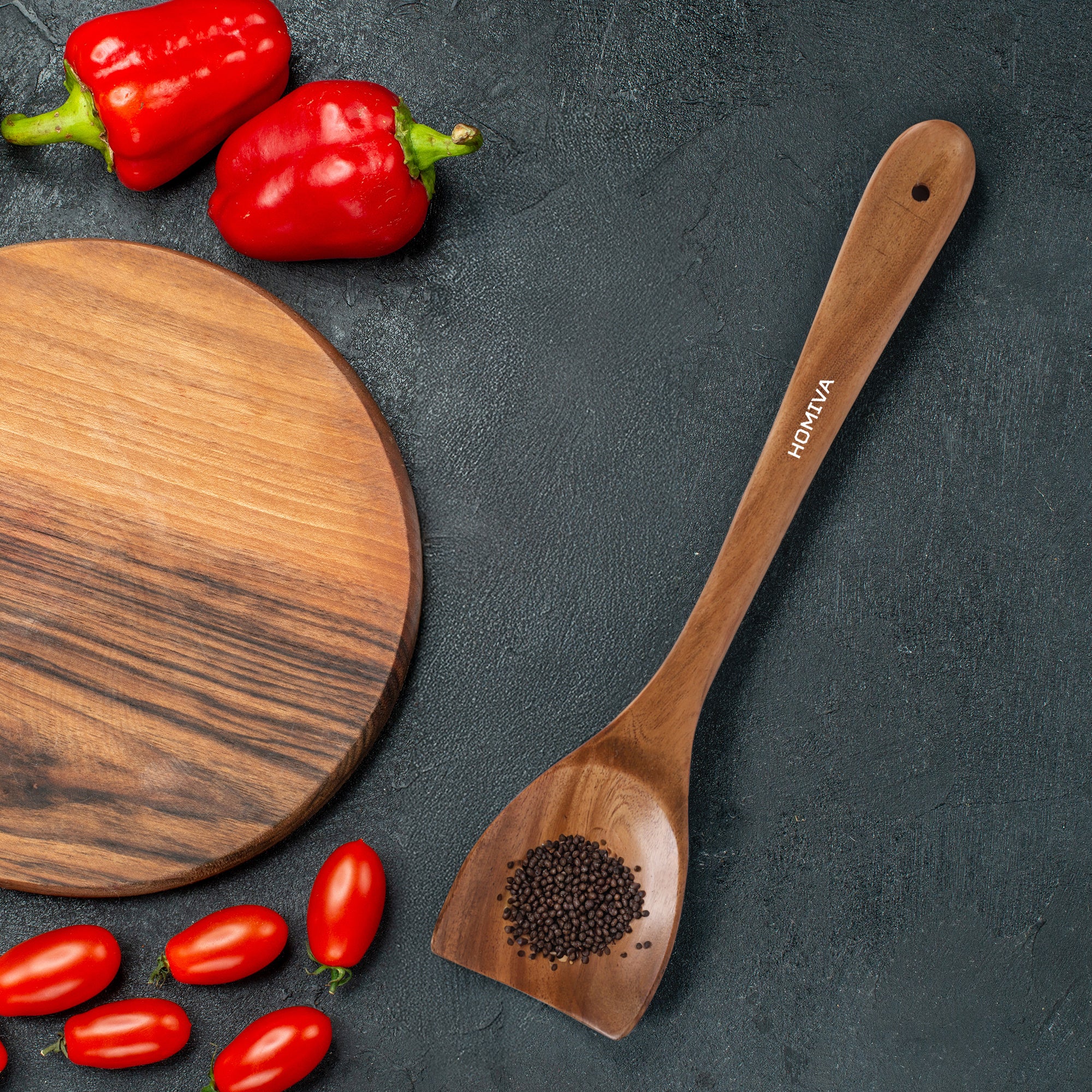HOMIVA Premium Neem Wood Turner for cooking- Non-Stick Cookware, Utensil for Stir-Frying, Sautéing & Mixing