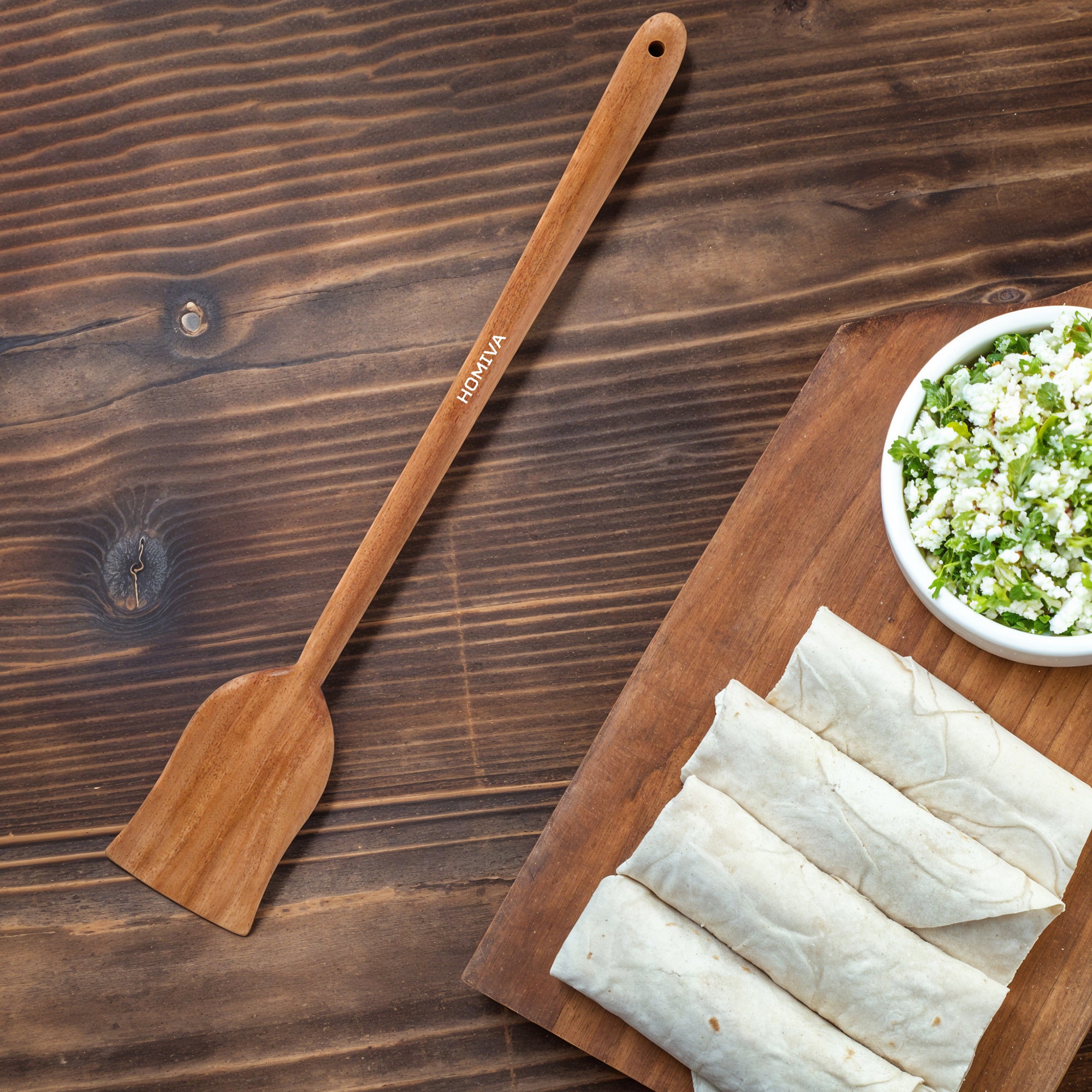 HOMIVA Neem Wood Flat Spatula for Cooking, Scratch-Proof, Cookware safe, Heat resistant ,Stiring-Frying, Mixing & Serving