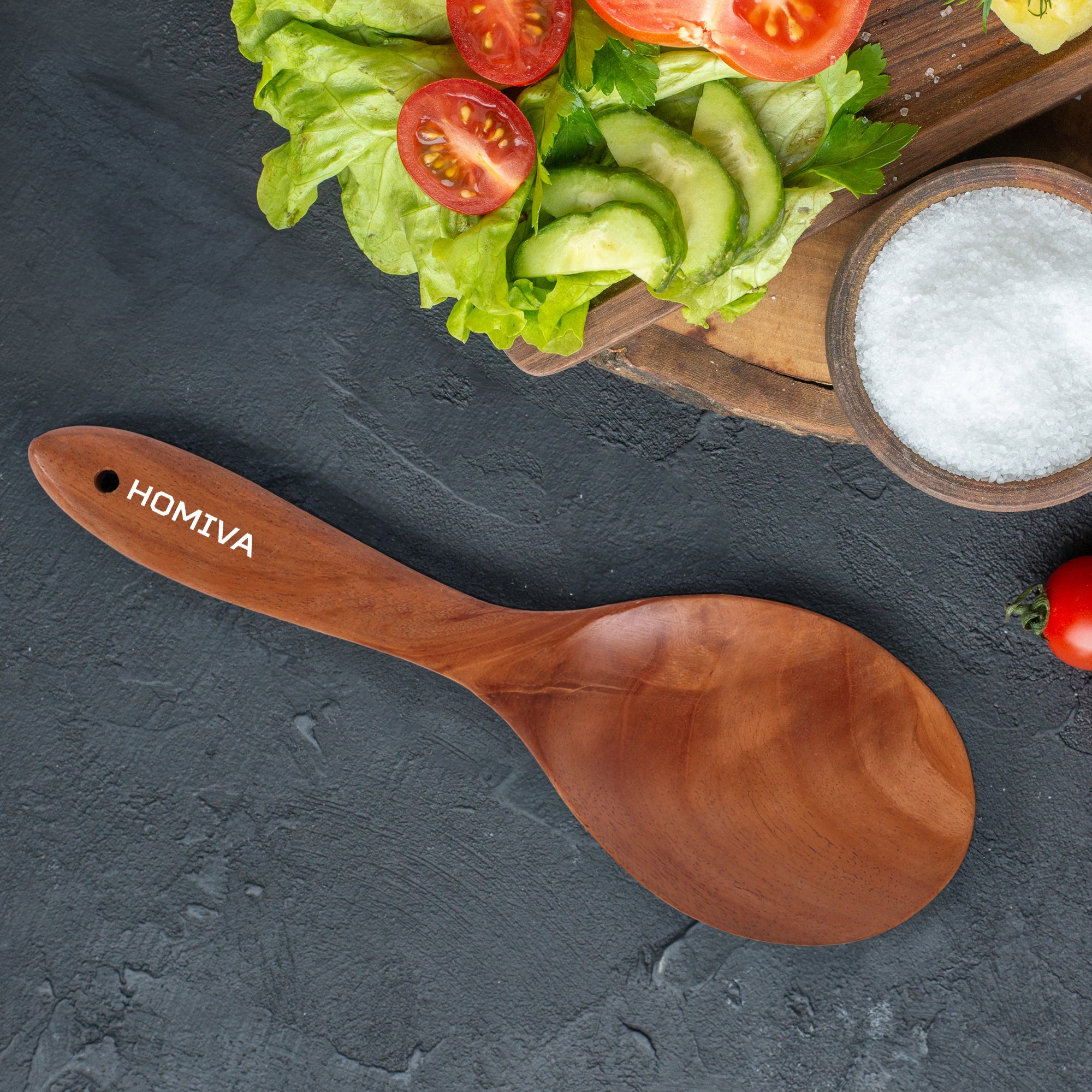 HOMIVA Premium Neem Wooden Serving Spoon ,Large Cooking & Mixing Spoon for Kitchen | Durable & Eco-Friendly ,Heat-Resistant, Non-Scratch Utensil