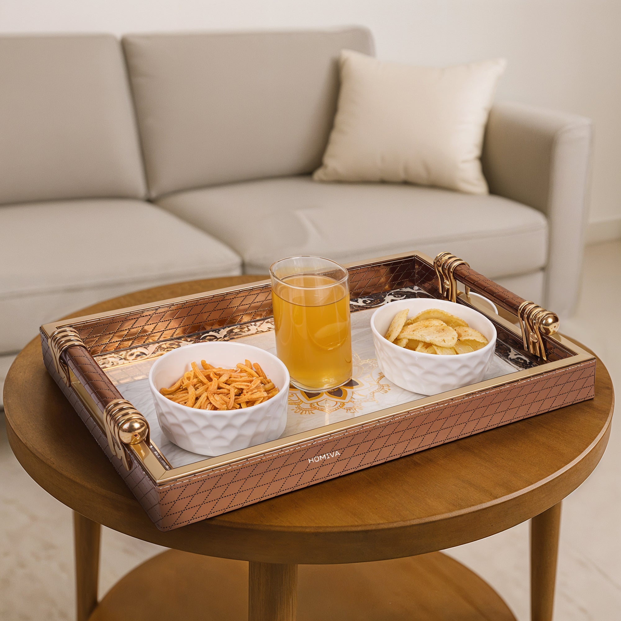 HOMIVA Premium Faux Leatherette Serving Tray Small (41x26x4.5 cm) - Brown