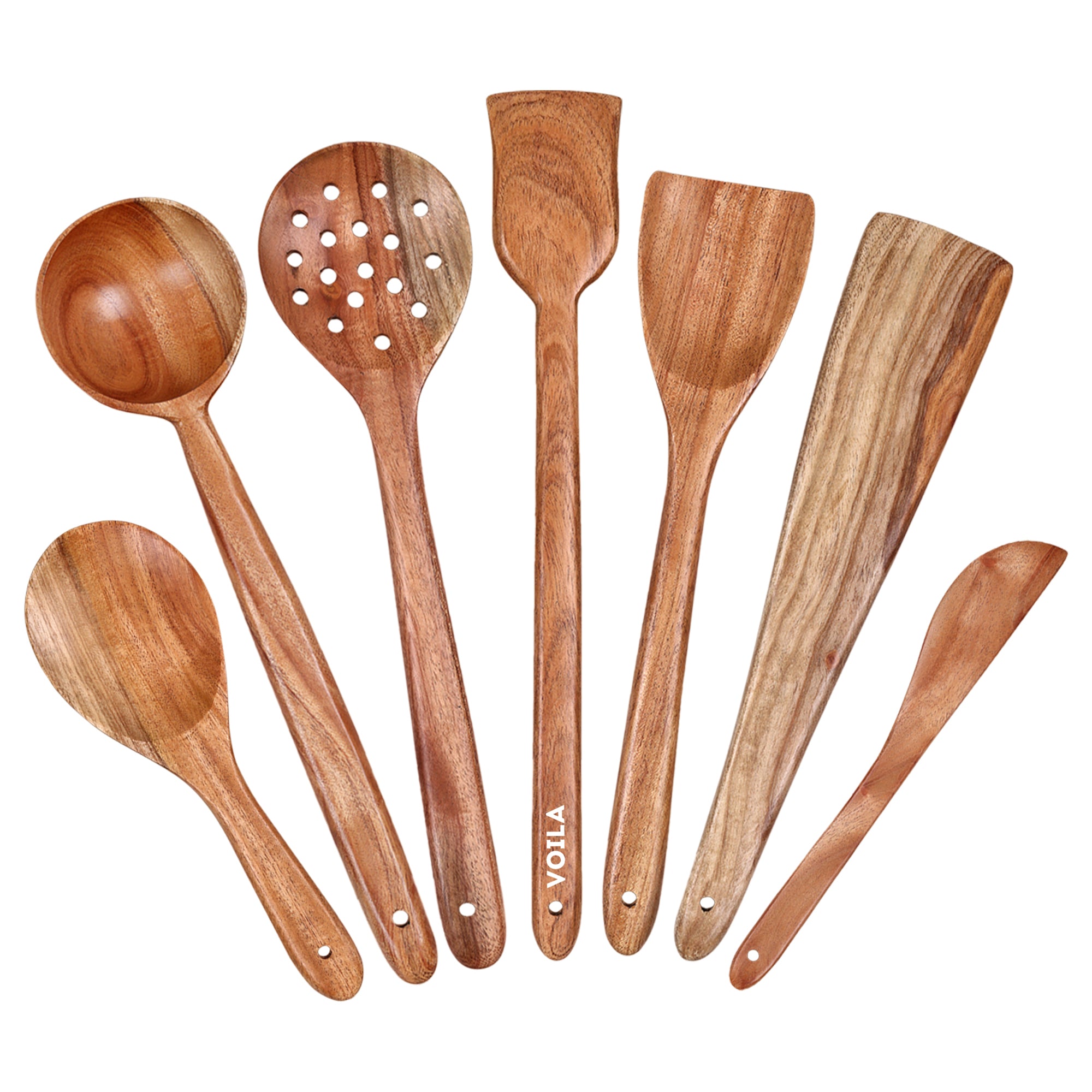 7-Piece Neem Wood Spatula Set – Non-Stick Safe Cooking Utensils ( Spreader, Fish Spatula, Scraping Spatula, Spoon Spatula, Slotted Spatula, Serving Spatula & Soup Spatula )