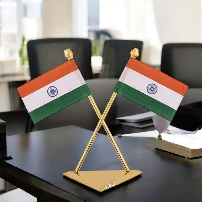 Indian Flag forVehicle(Auto,Car,Bus,Truck) Dashboard and Office Table Premium Brass Triangle Base