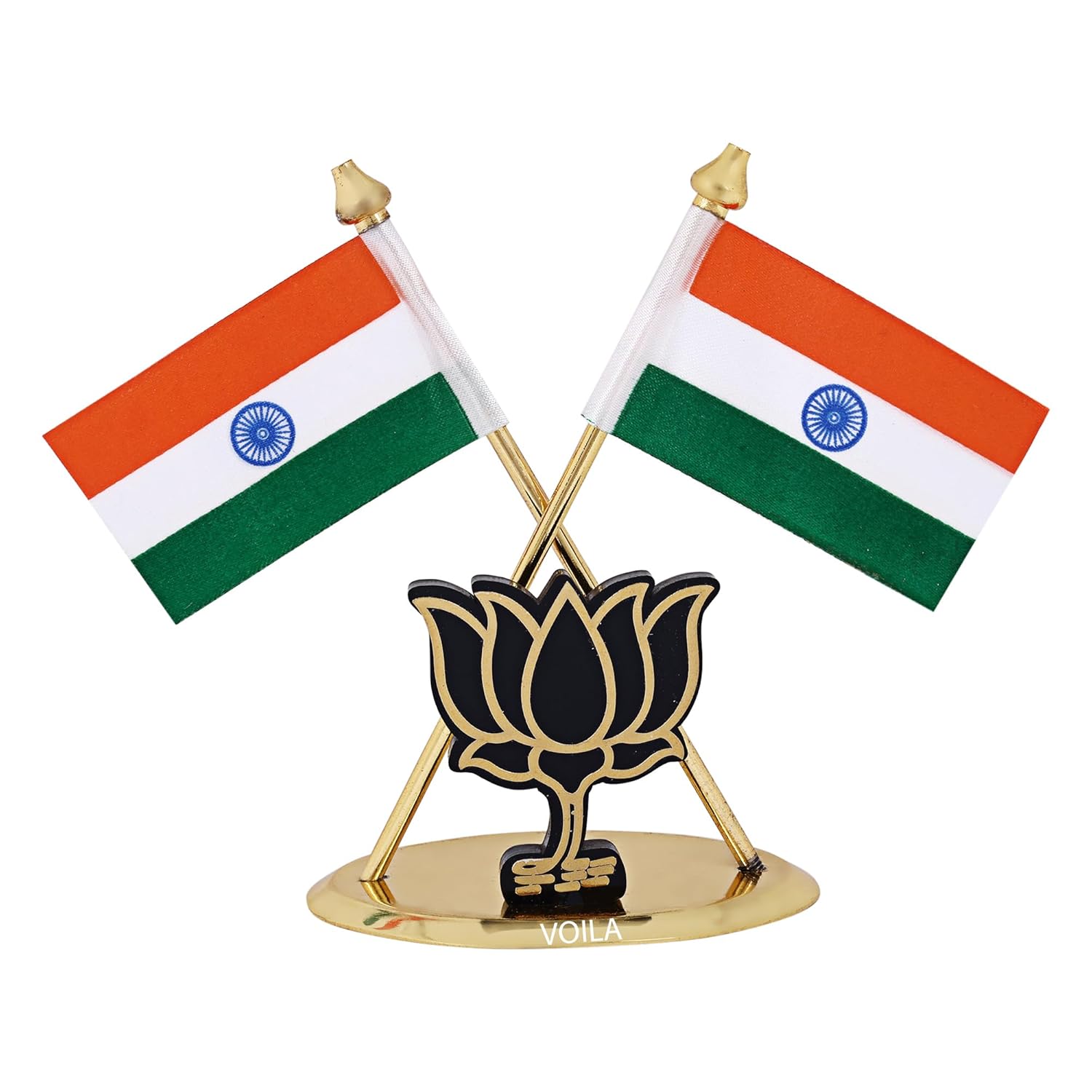 Indian Flag for Vehicle(Auto,Car,Bus,Truck) Dashboard & Office Desk Brass Metal Stand for National Festival Gifts