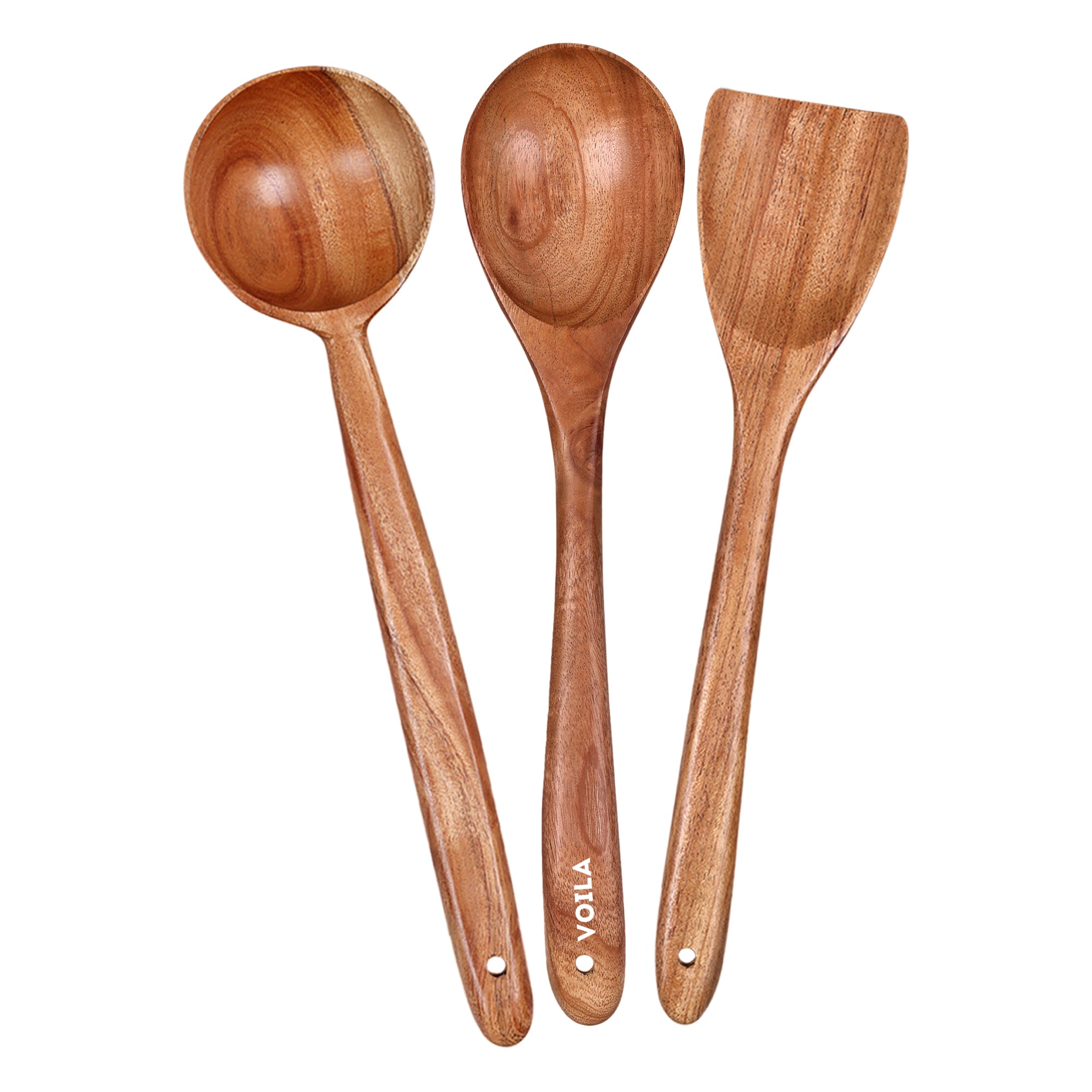 3-Piece Neem Wood Spatula Set –  & Non-Stick Safe Cooking Utensils for a Healthy Kitchen( Scraping Spatula, Wooden Spoon & Soup Spatula)