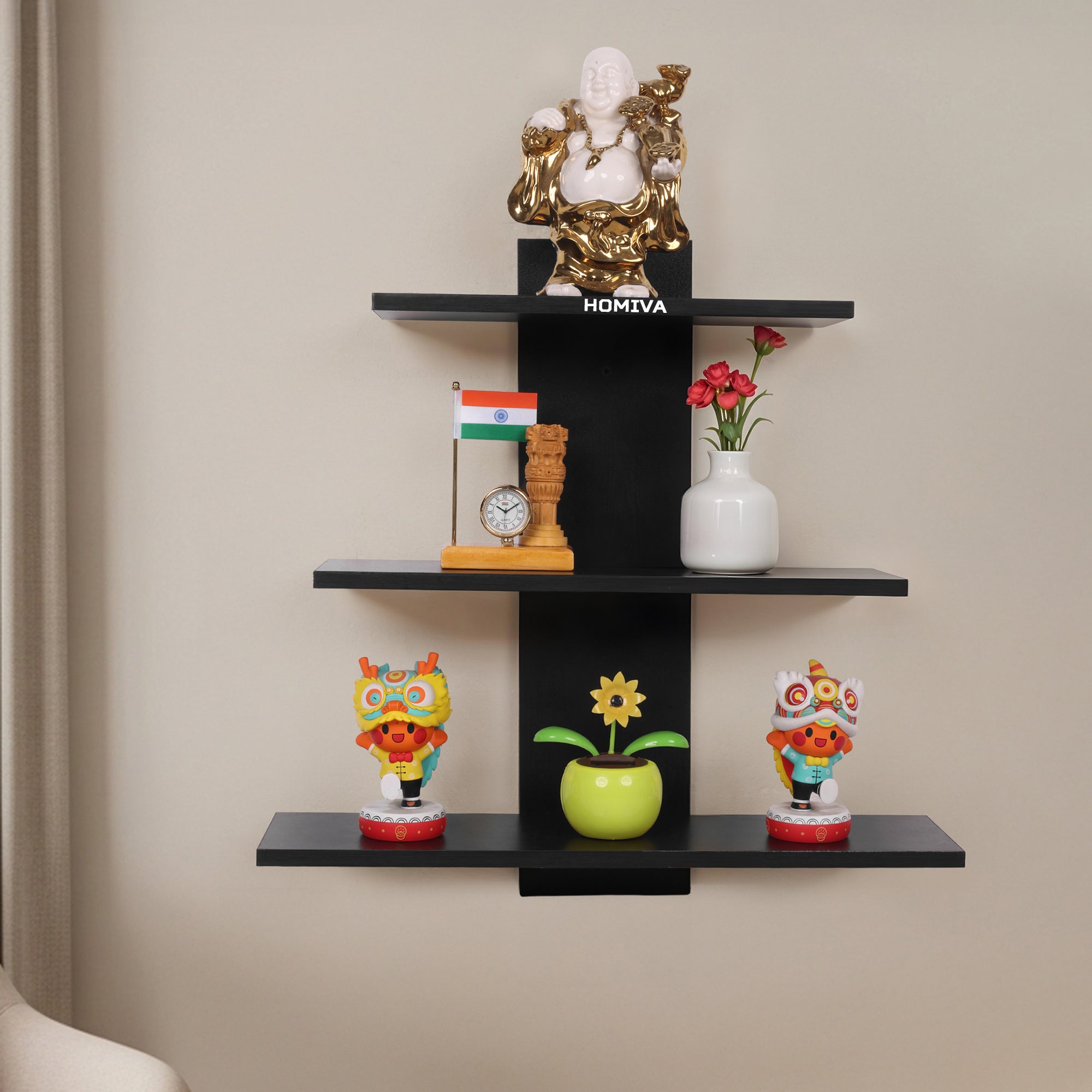 HOMIVA DIY Wall Mounted Wooden Shelf – 3 Tier Floating Display Rack - Brown
