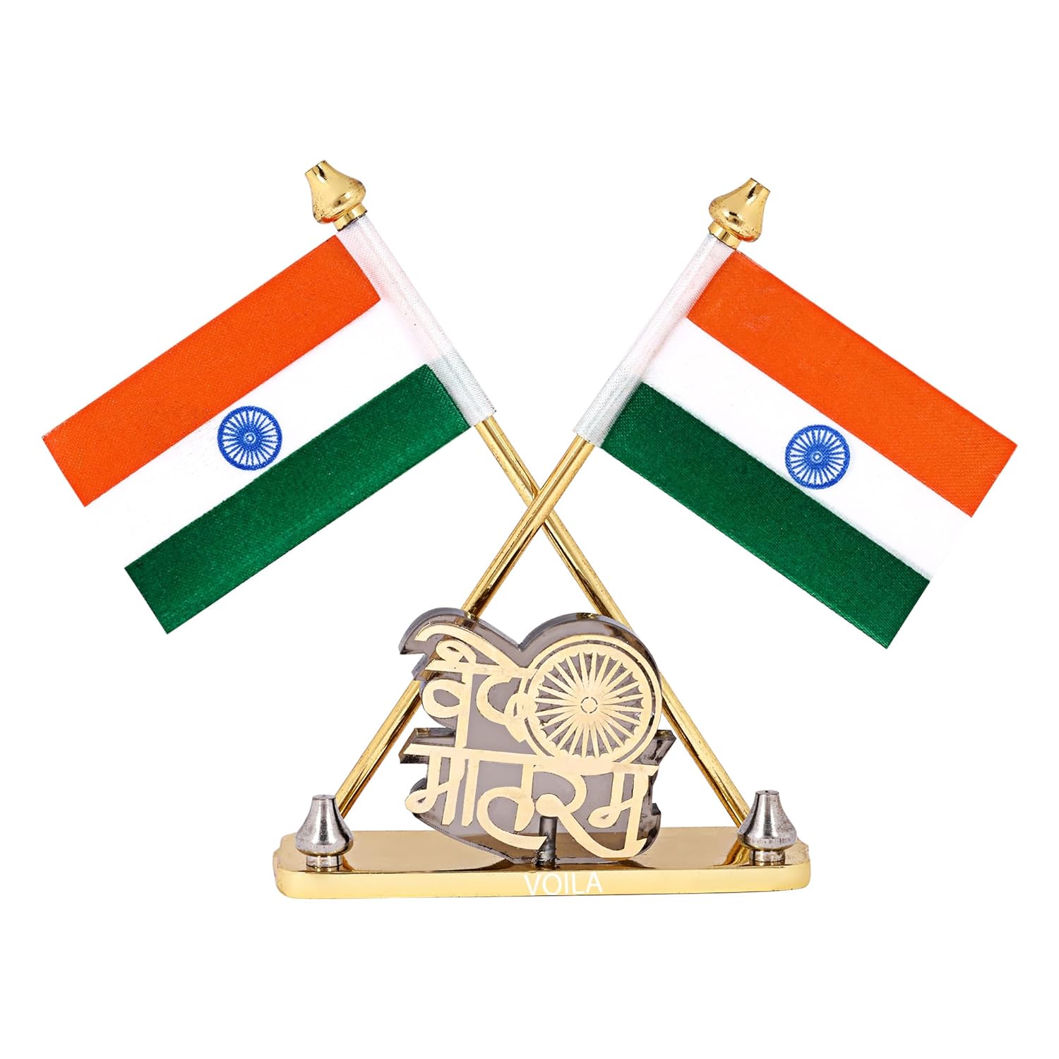 Indian Flag for Vehicle(Auto,Car,Bus,Truck) Dashboard & Office Desk Brass Metal Stands for National Festival Gifts