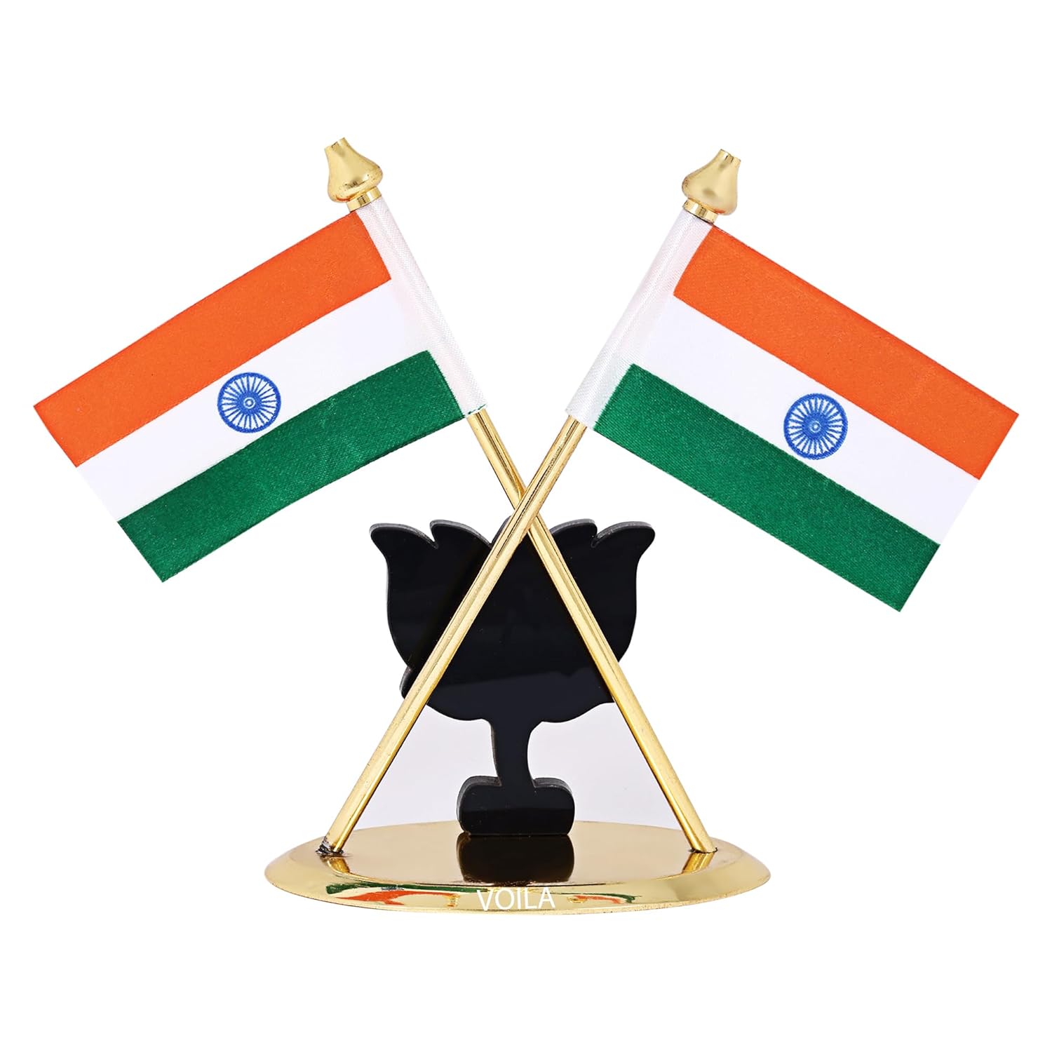 Indian Flag for Vehicle(Auto,Car,Bus,Truck) Dashboard & Office Desk Brass Metal Stand for National Festival Gifts