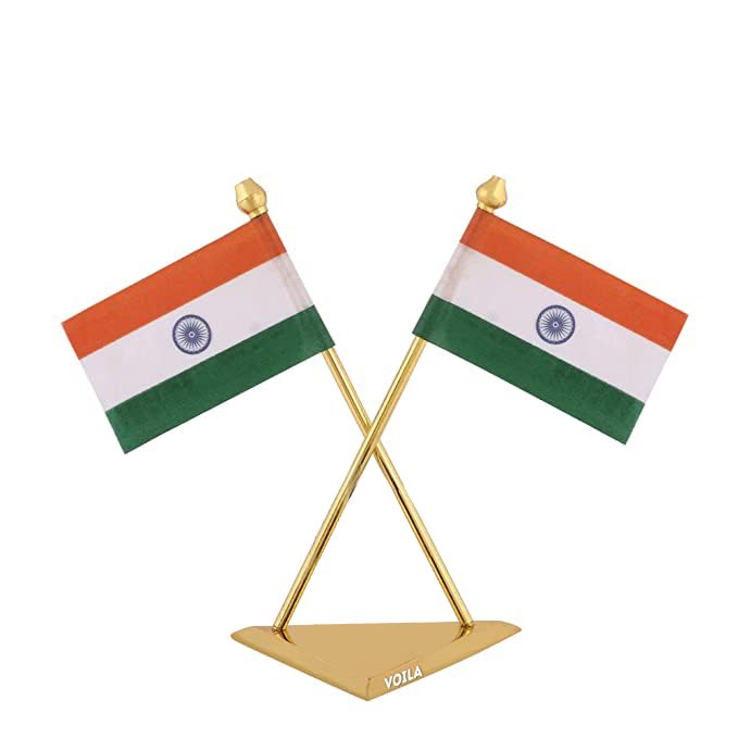 Indian Flag forVehicle(Auto,Car,Bus,Truck) Dashboard and Office Table Premium Brass Triangle Base