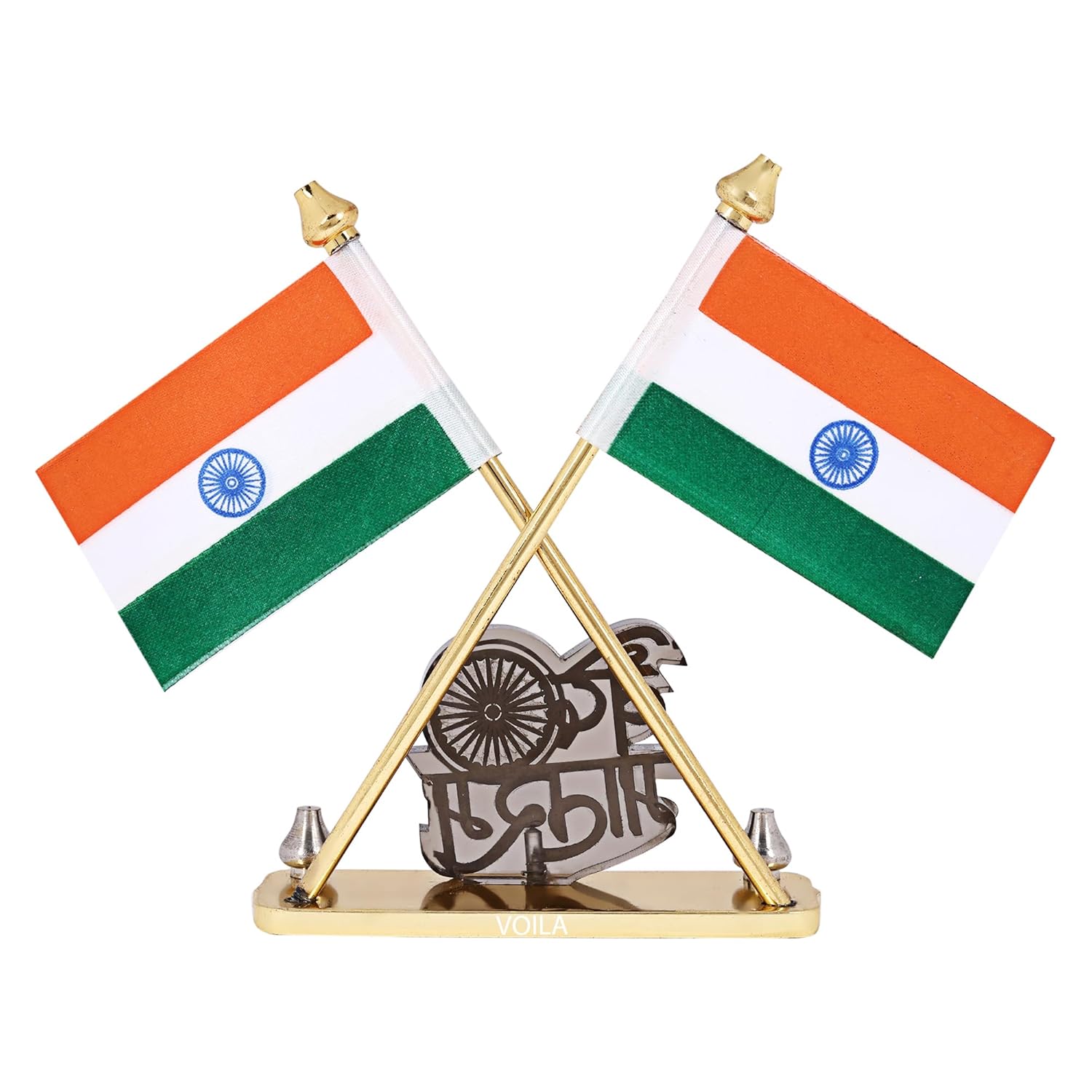 Indian Flag for Vehicle(Auto,Car,Bus,Truck) Dashboard & Office Desk Brass Metal Stands for National Festival Gifts