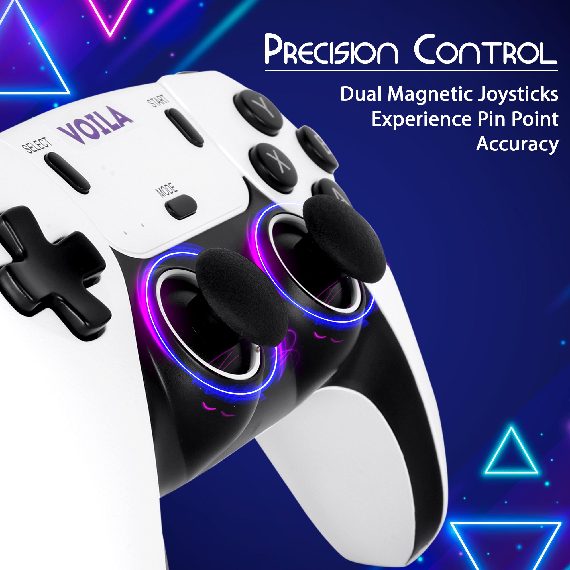 Voila 2.4G Wireless Game Controller Ergonomic Design Dual Player Support Responsive Buttons Compatible with All Gaming Sticks and Consoles