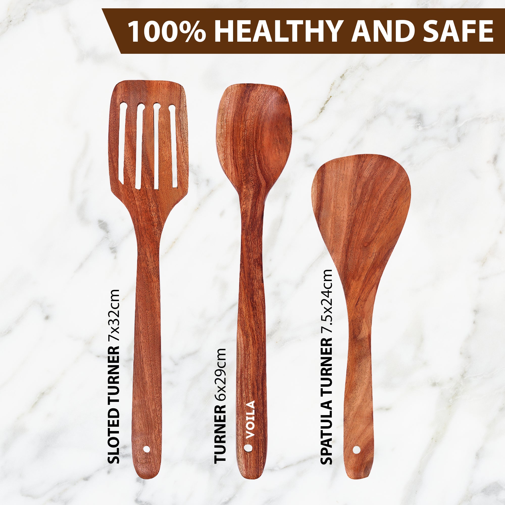 3 Piece Neem Wood Spatula Set –  Non-Stick Safe Cooking Utensils(Wooden spoon, Slotted Spatula ,Flat wooden spatula)