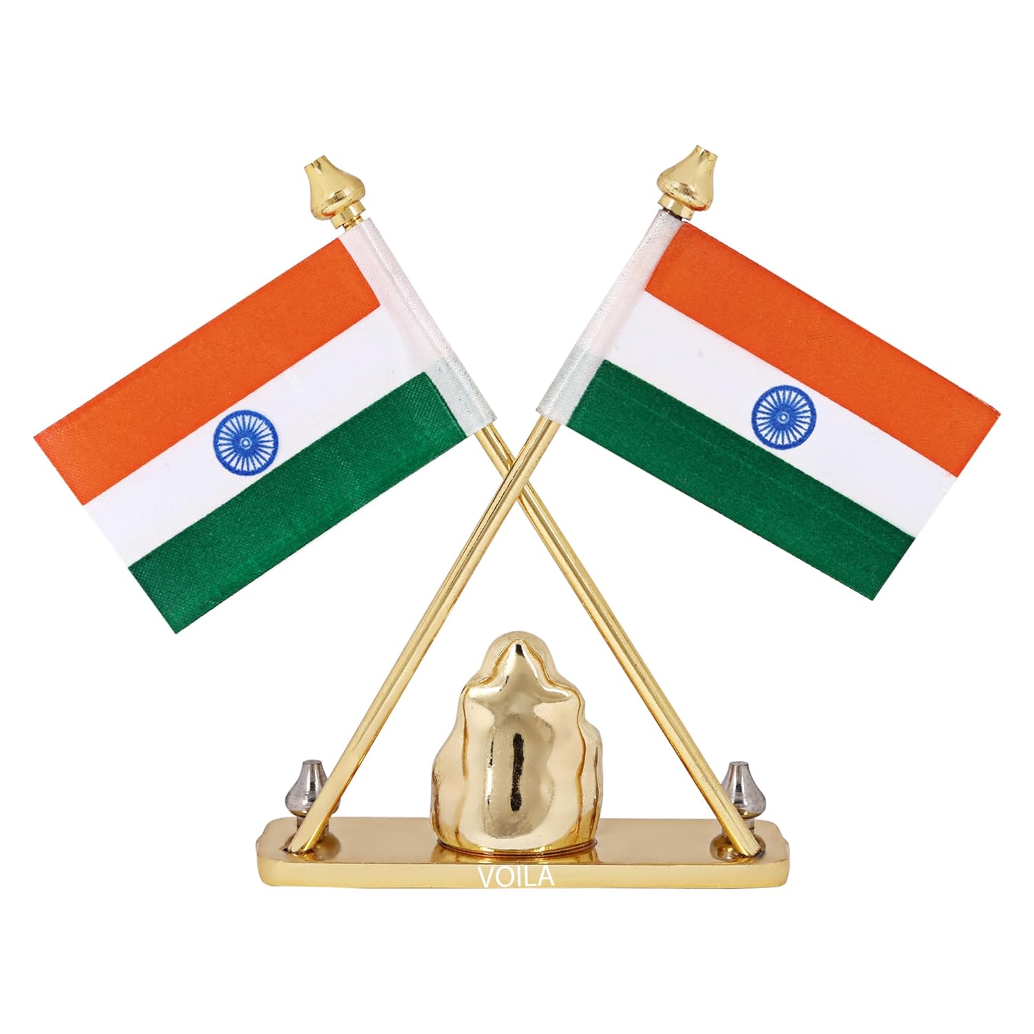 Indian Flag for  Vehicle(Auto,Car,Bus,Truck) Dashboard & Office Gift Purpose Flag with Lord Ganesha Idol in Brass Metal Stand