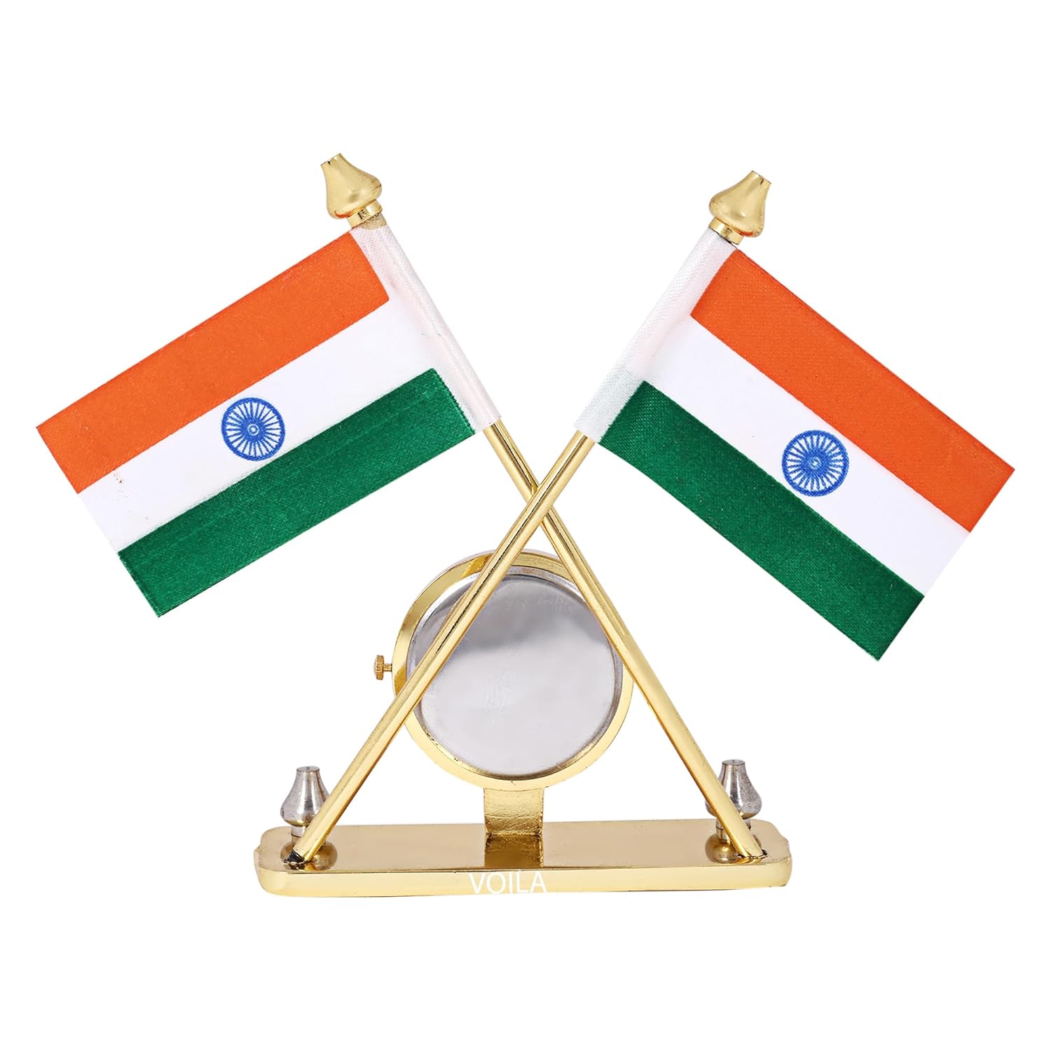 Indian Flag for Vehicle(Auto,Car,Bus,Truck) Dashboard & Office Desk Brass Metal Stands for National Festival Gifts