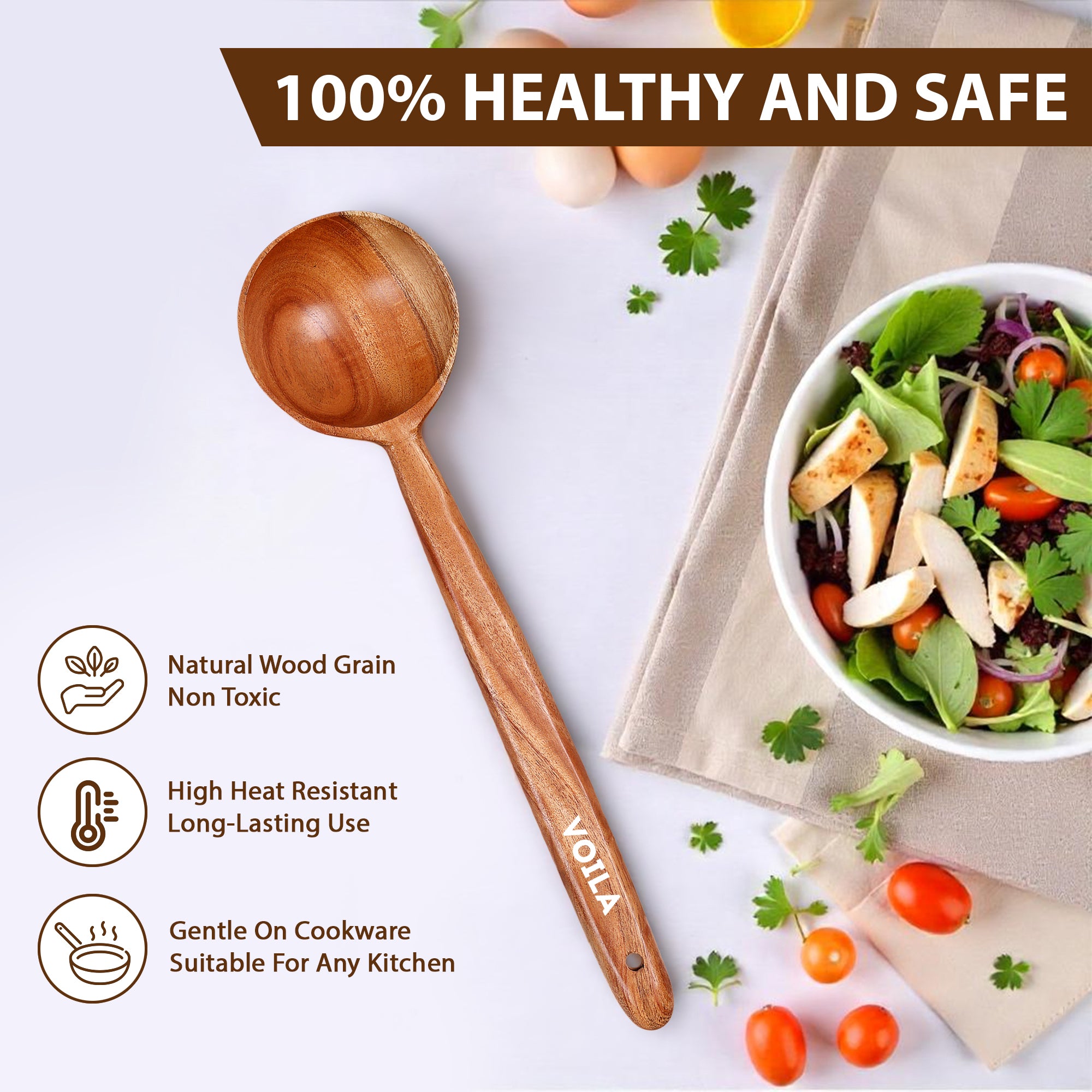 Neem Wood Serving Spoon Spatula ,Natural, Non-Toxic Wooden Spoon for Cooking & Serving