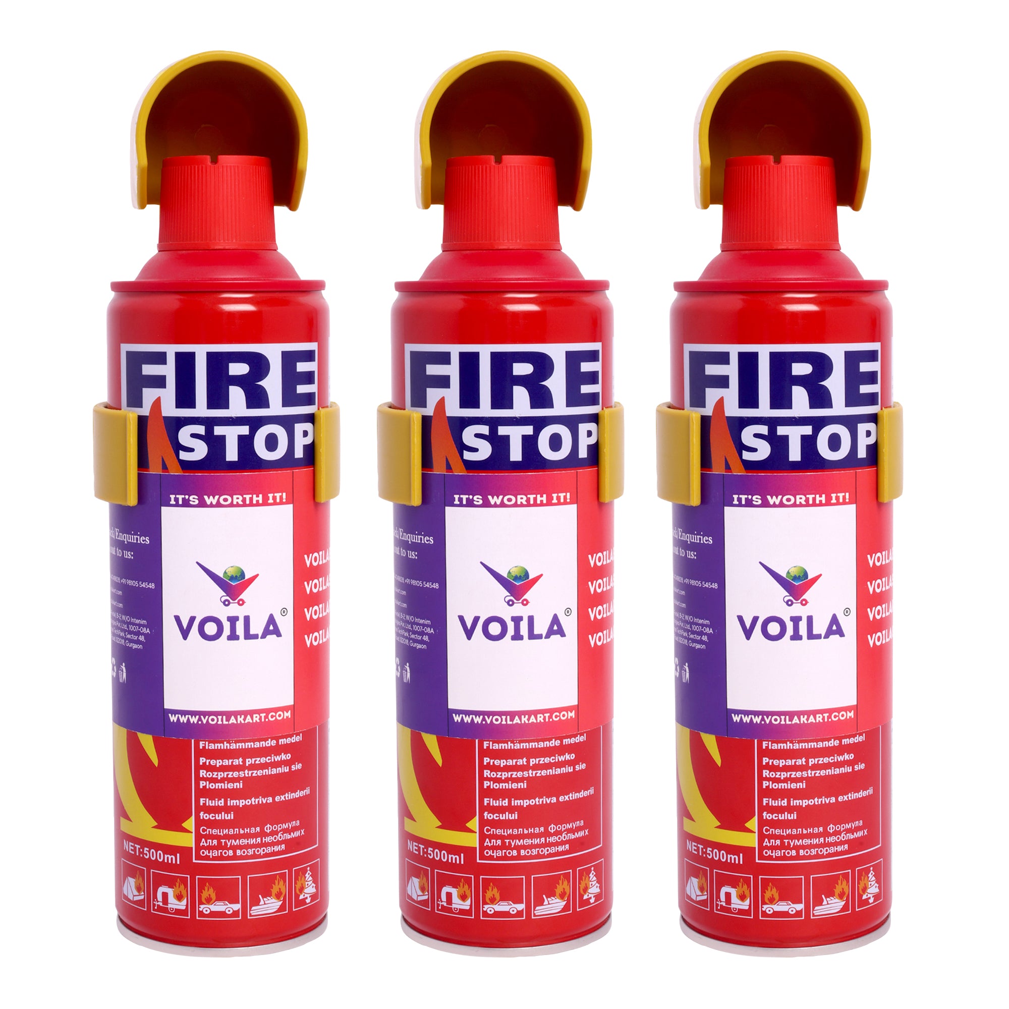 VOILA Fire Stop, Portable & Easy to Use Premium Aluminium 500 ml Fire Extinguisher Spray with Stand for Car, Taxi, Cab, Auto, Bus, Home and Kitchen etc