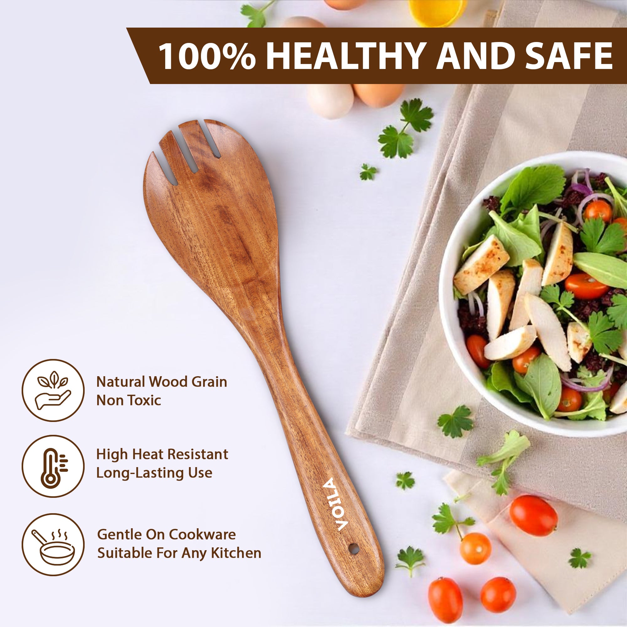 Neem Wood Salad Fork – Premium Large Size, Kitchen Tool – Perfect for Traditional Indian Dishes