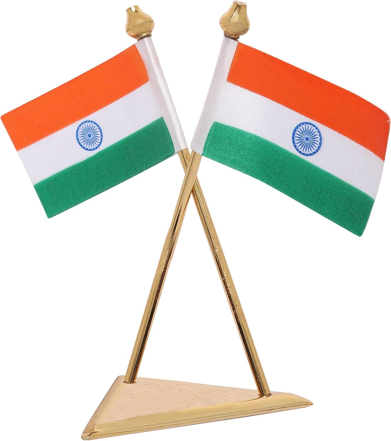 Indian Flag forVehicle(Auto,Car,Bus,Truck) Dashboard and Office Table Premium Brass Triangle Base