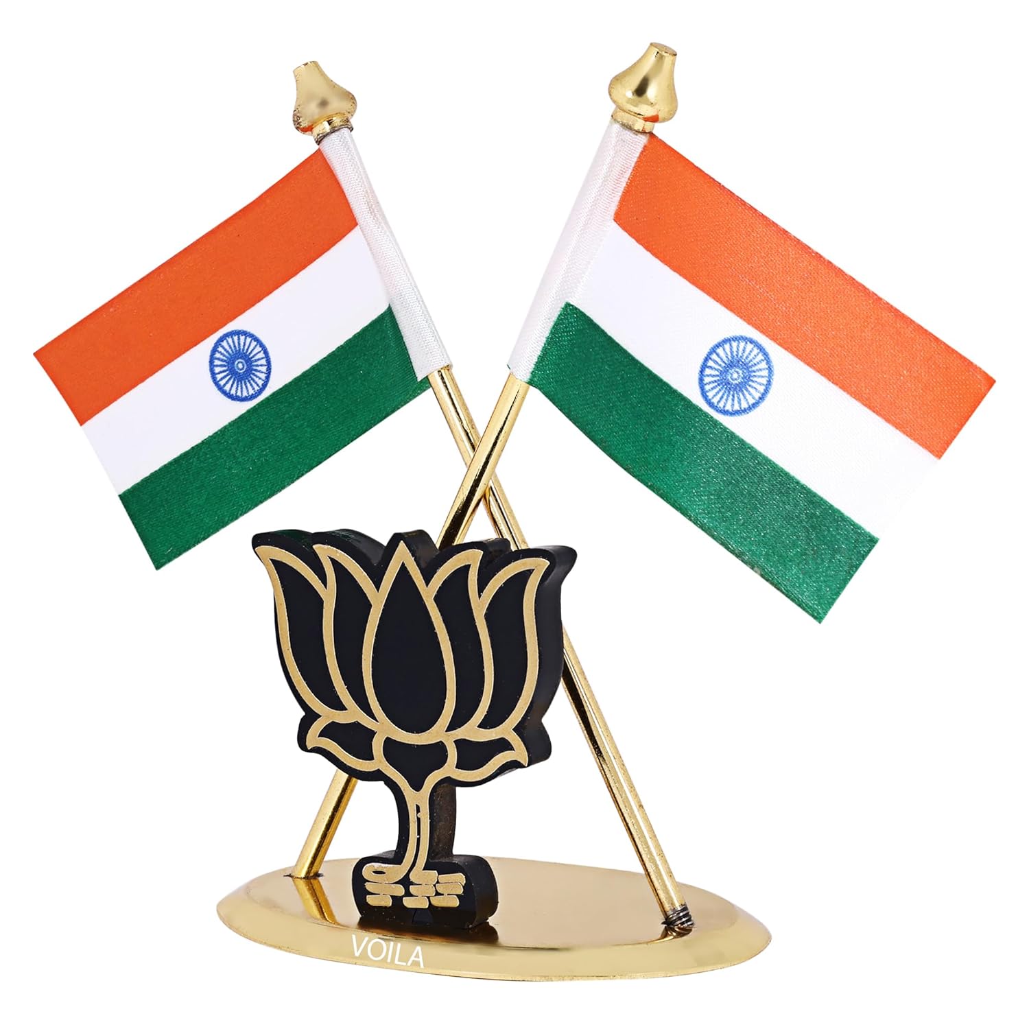 Indian Flag for Vehicle(Auto,Car,Bus,Truck) Dashboard & Office Desk Brass Metal Stand for National Festival Gifts