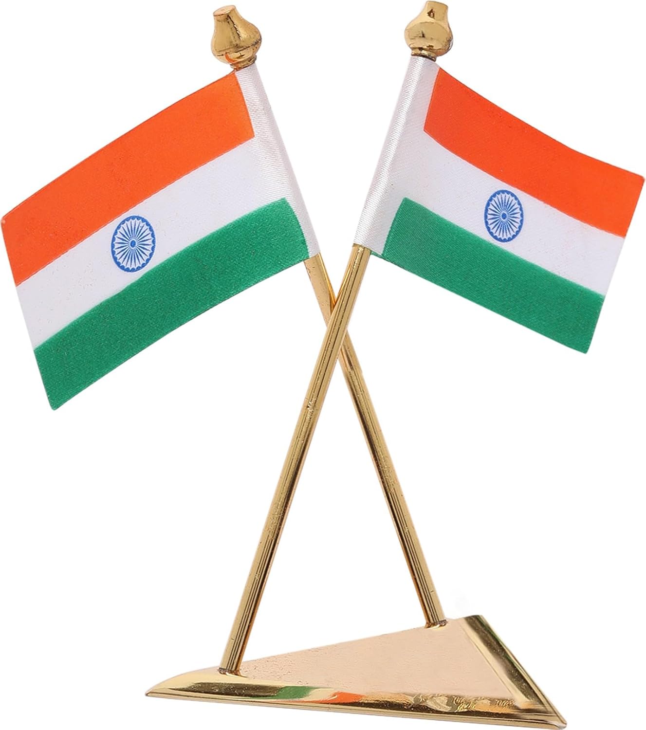 Indian Flag forVehicle(Auto,Car,Bus,Truck) Dashboard and Office Table Premium Brass Triangle Base