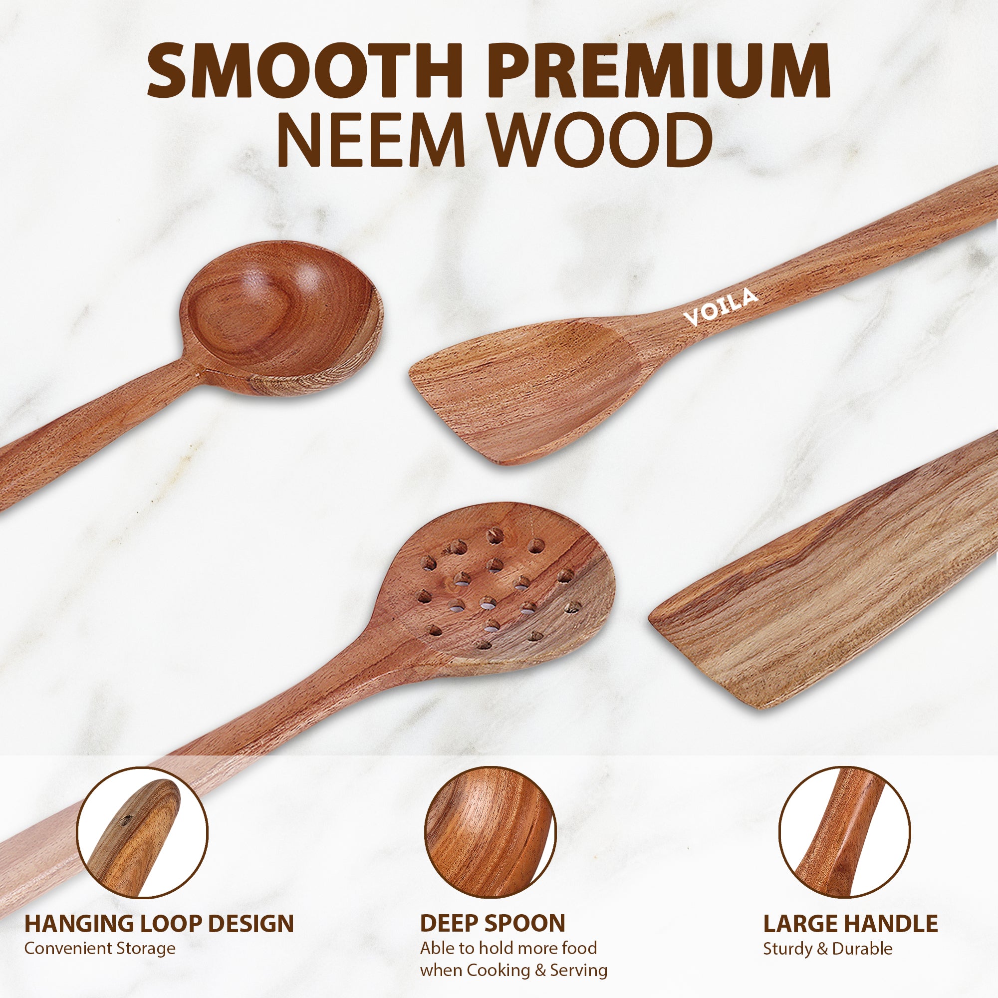 4-Piece Neem Wood Cooking Utensil Set – Non-Stick, Kitchen Tools (Fish Spatula,Scraping Spatula ,Slotted spatula,Spoon spatula)