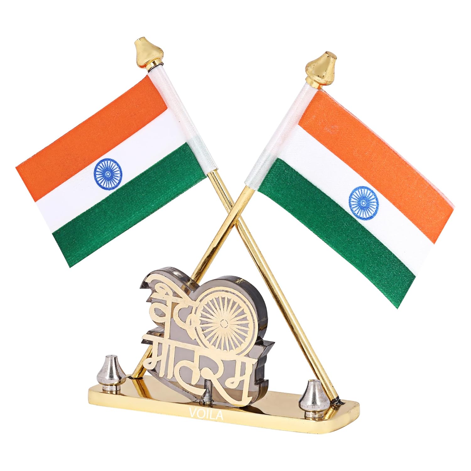 Indian Flag for Vehicle(Auto,Car,Bus,Truck) Dashboard & Office Desk Brass Metal Stands for National Festival Gifts