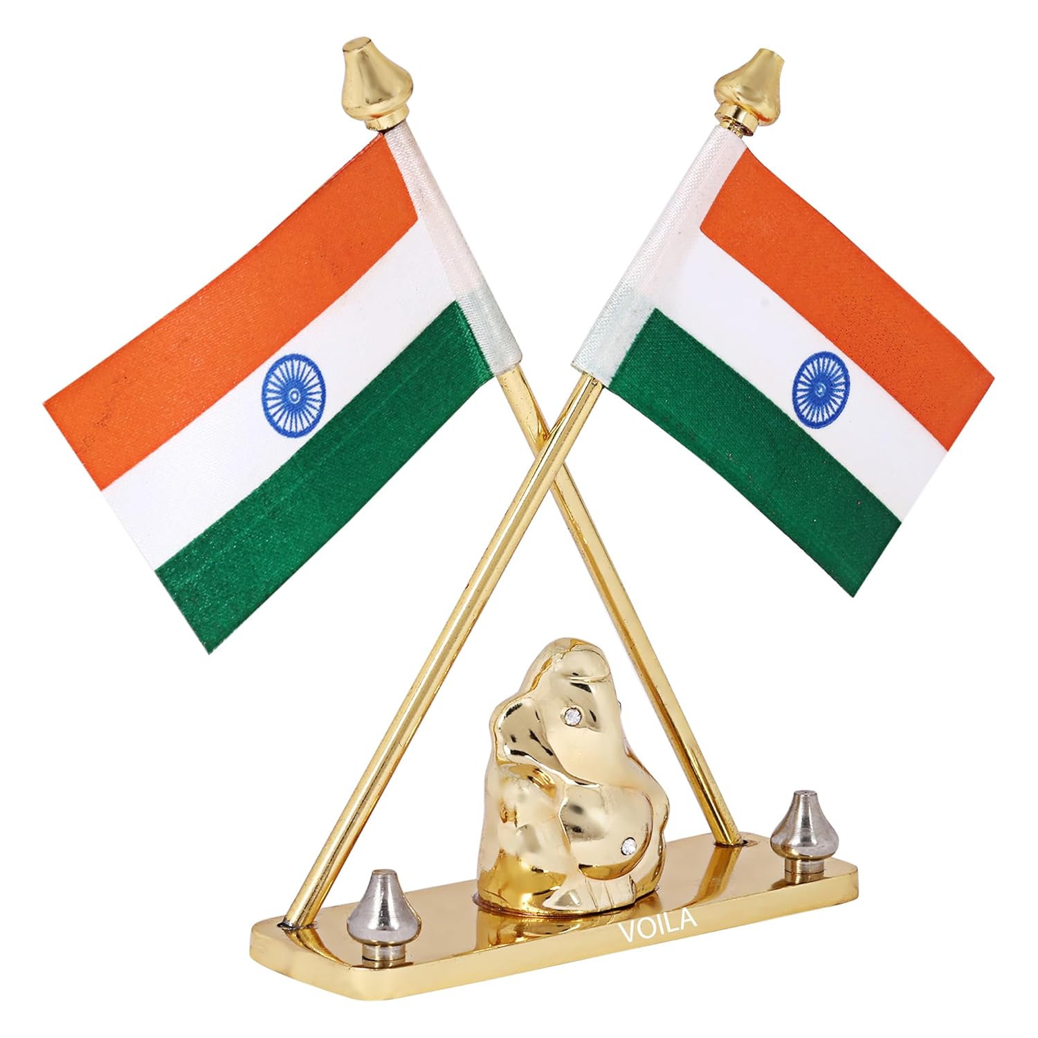 Indian Flag for  Vehicle(Auto,Car,Bus,Truck) Dashboard & Office Gift Purpose Flag with Lord Ganesha Idol in Brass Metal Stand