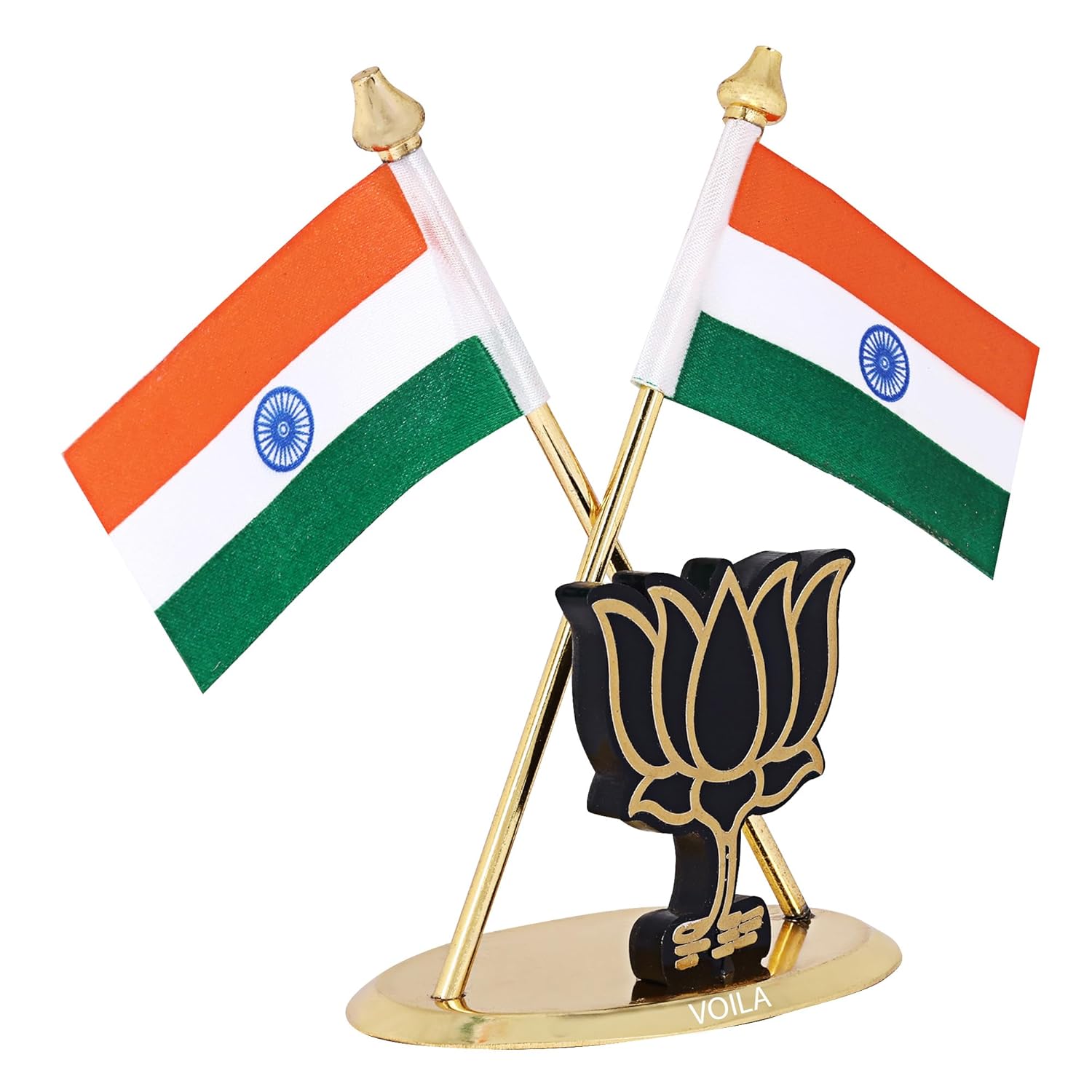 Indian Flag for Vehicle(Auto,Car,Bus,Truck) Dashboard & Office Desk Brass Metal Stand for National Festival Gifts