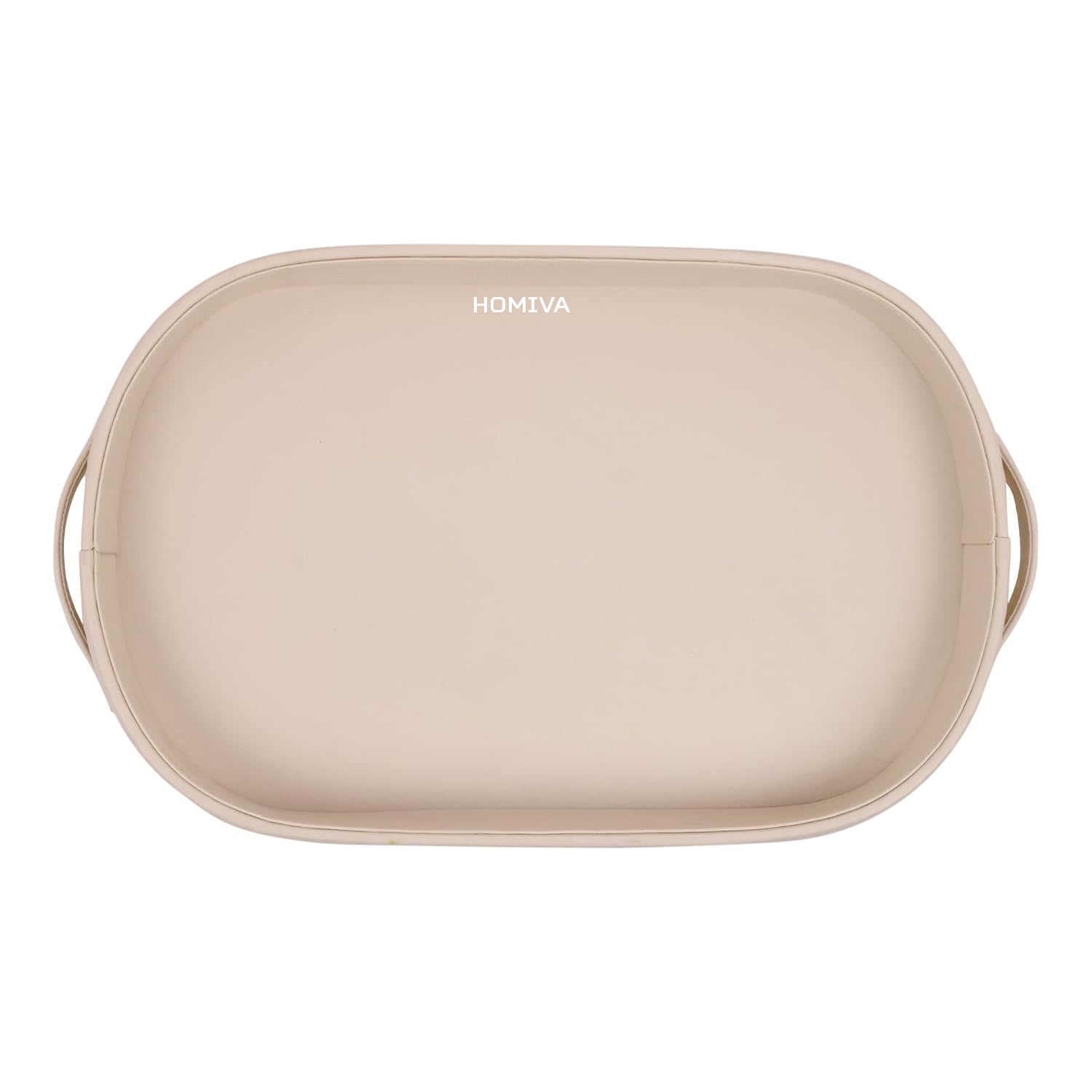 HOMIVA Small Oval Leatherette Serving Tray - Light Beige