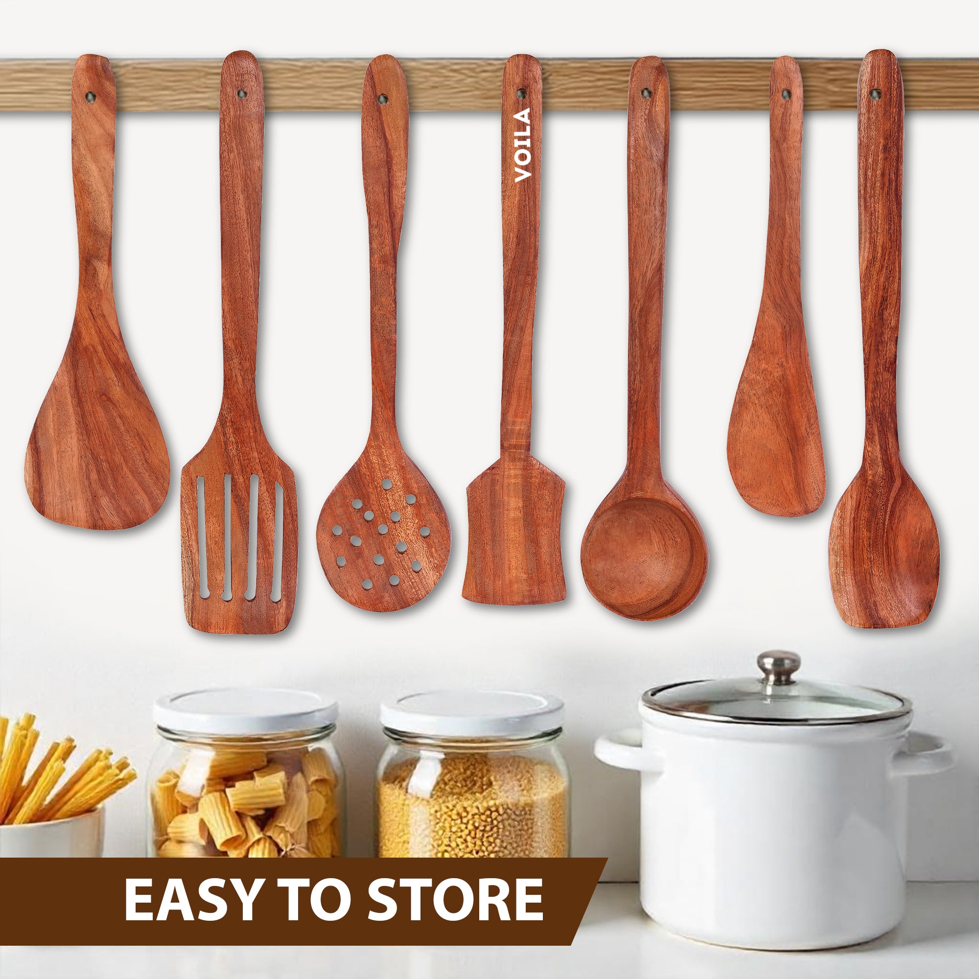 7-Piece Neem Wood Spatula Set – Non-Stick Safe Cooking Utensils (Serving Spoon,Mixing Spoon ,Soup Ladle, Stirring Spatula, Slotted Spoon ,Slotted Spatula ,Serving Spatula)