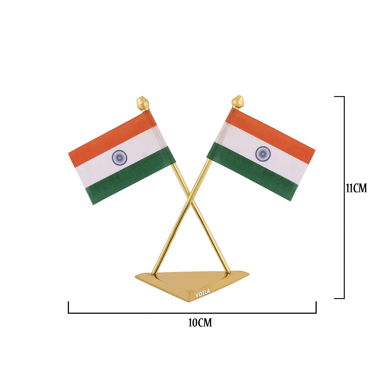 Indian Flag forVehicle(Auto,Car,Bus,Truck) Dashboard and Office Table Premium Brass Triangle Base